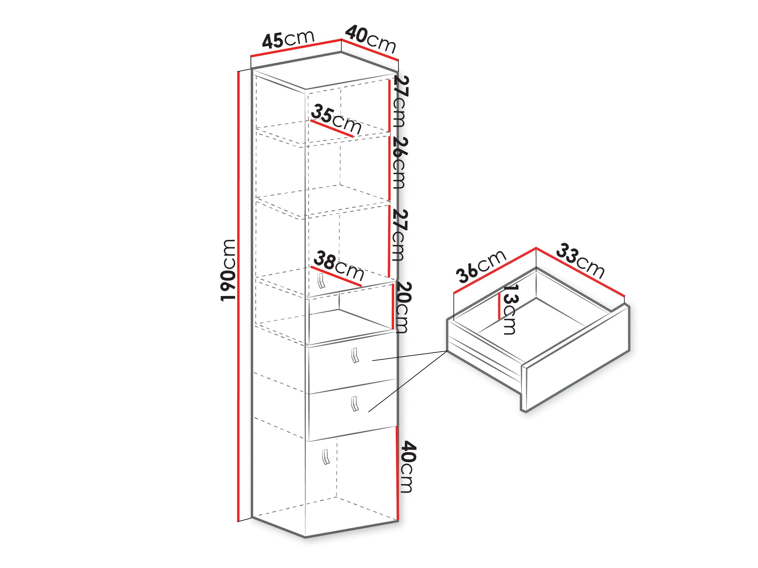 Étagère Camteso 102 (Blanc + Chêne + Turquoise)