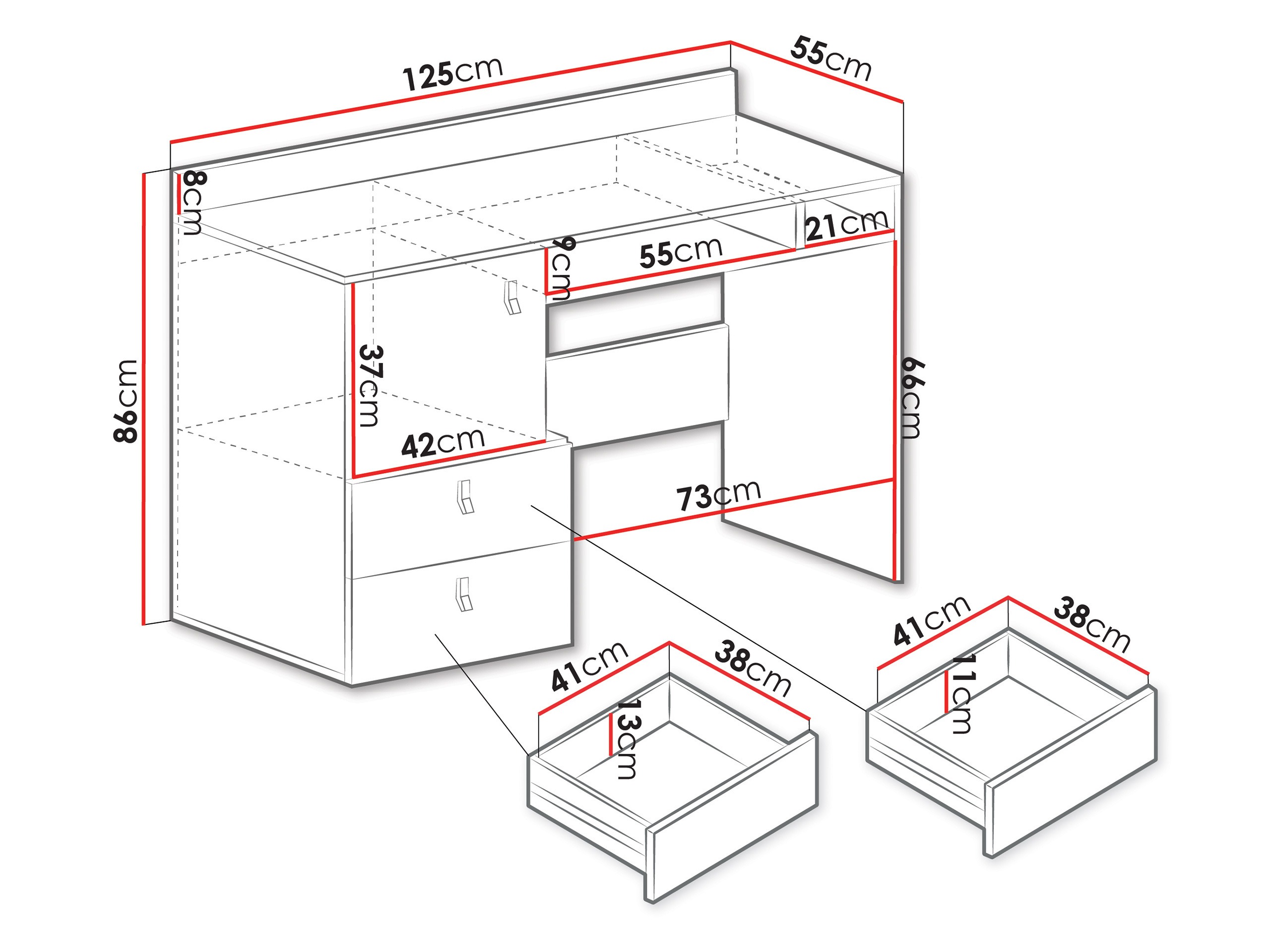 Bureau Camteso 107 (Blanc + Chêne + Turquoise)