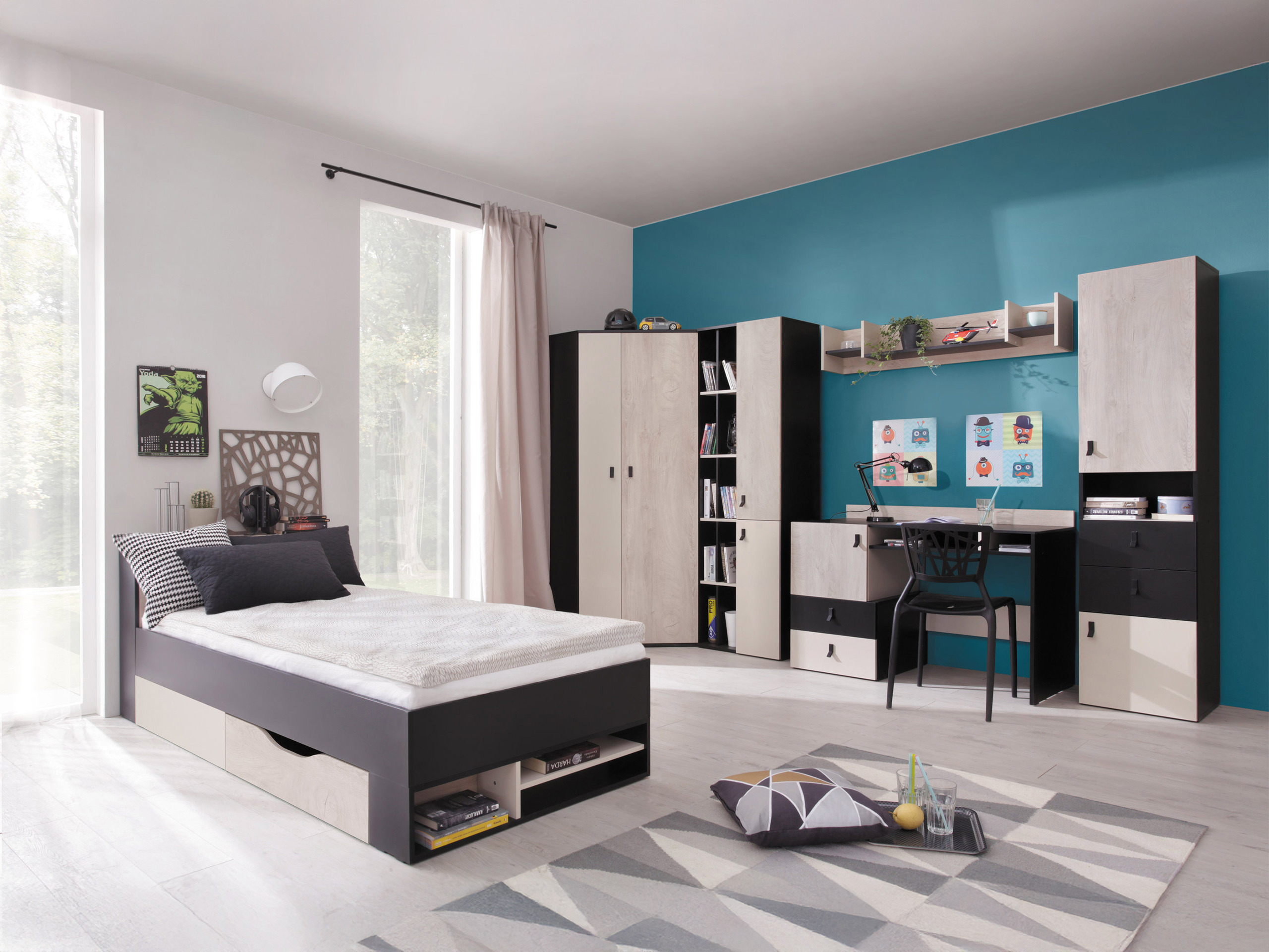 Bureau Camteso 107 (Noir + Chêne + Beige)