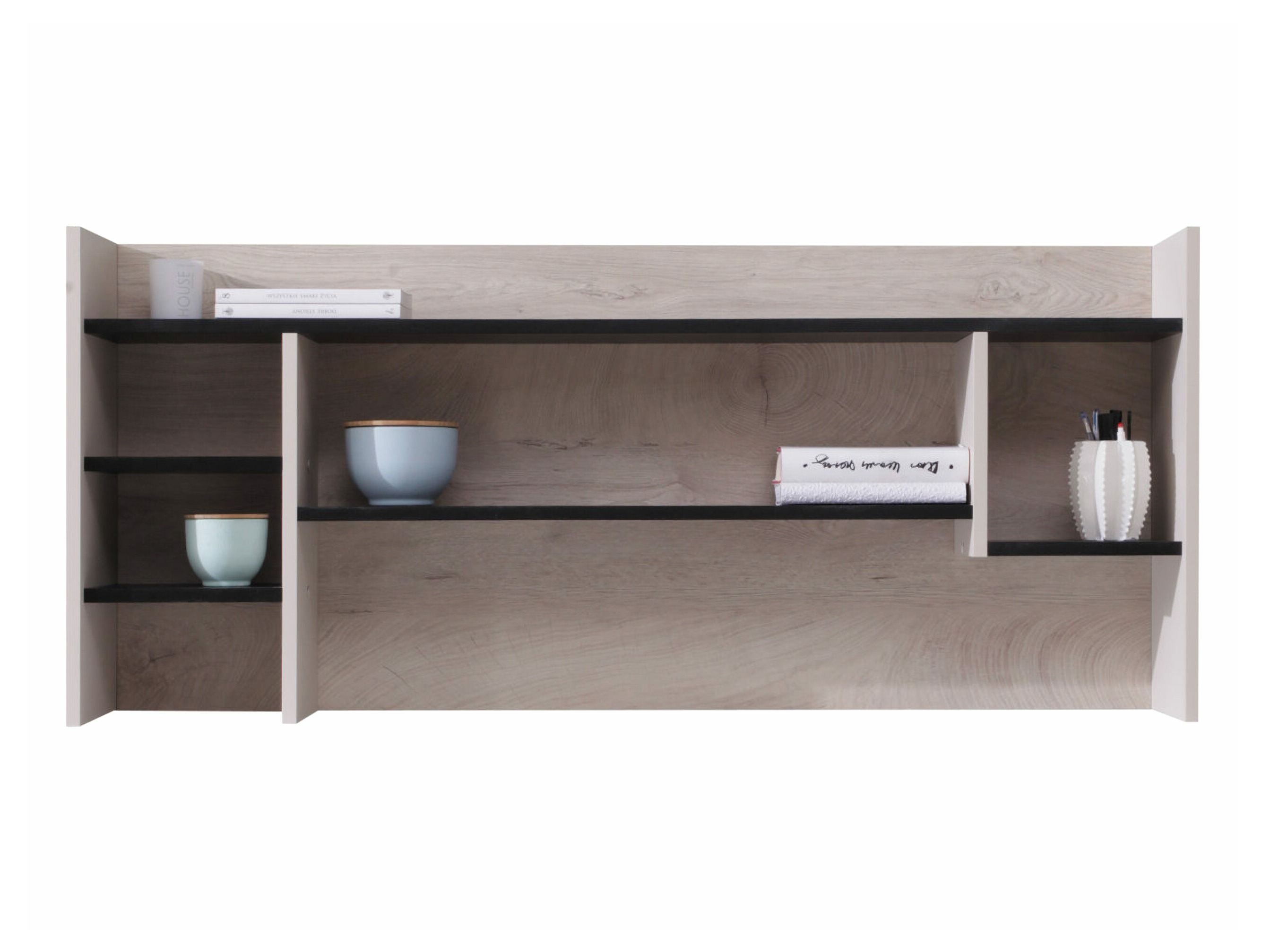 Étagère murale Camteso 109 (Noir + Chêne + Beige)