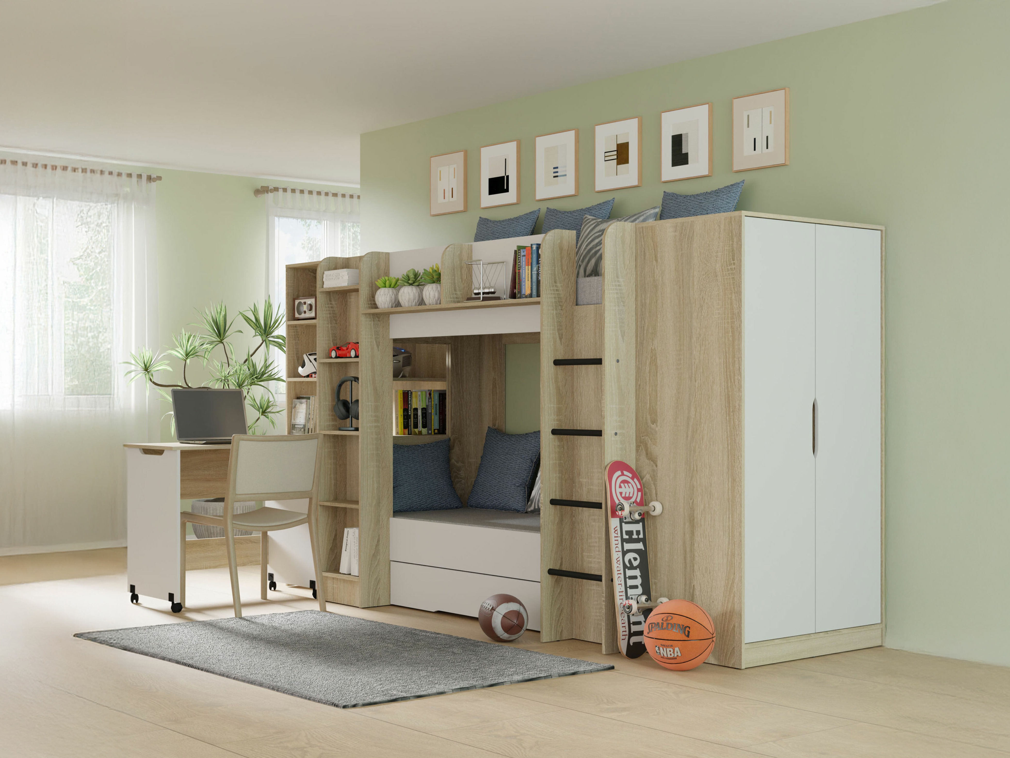 Chambre enfant complète Elitenu 104 (Sonoma chêne + Blanc)