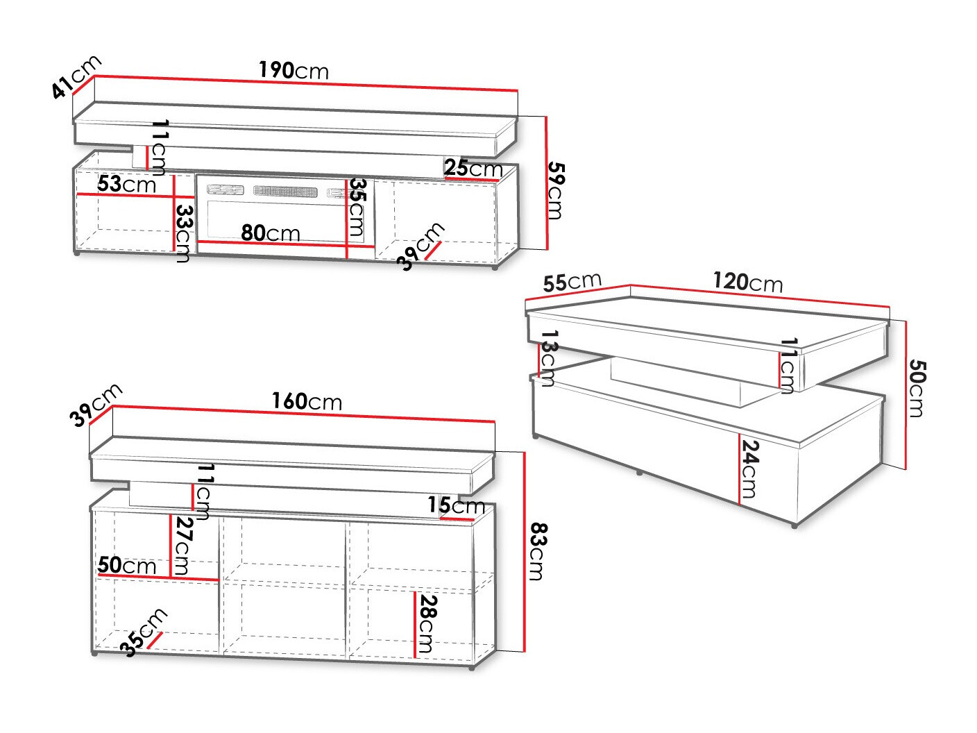 Ensemble de salon Monfero I (Blanc + Blanc brillant)