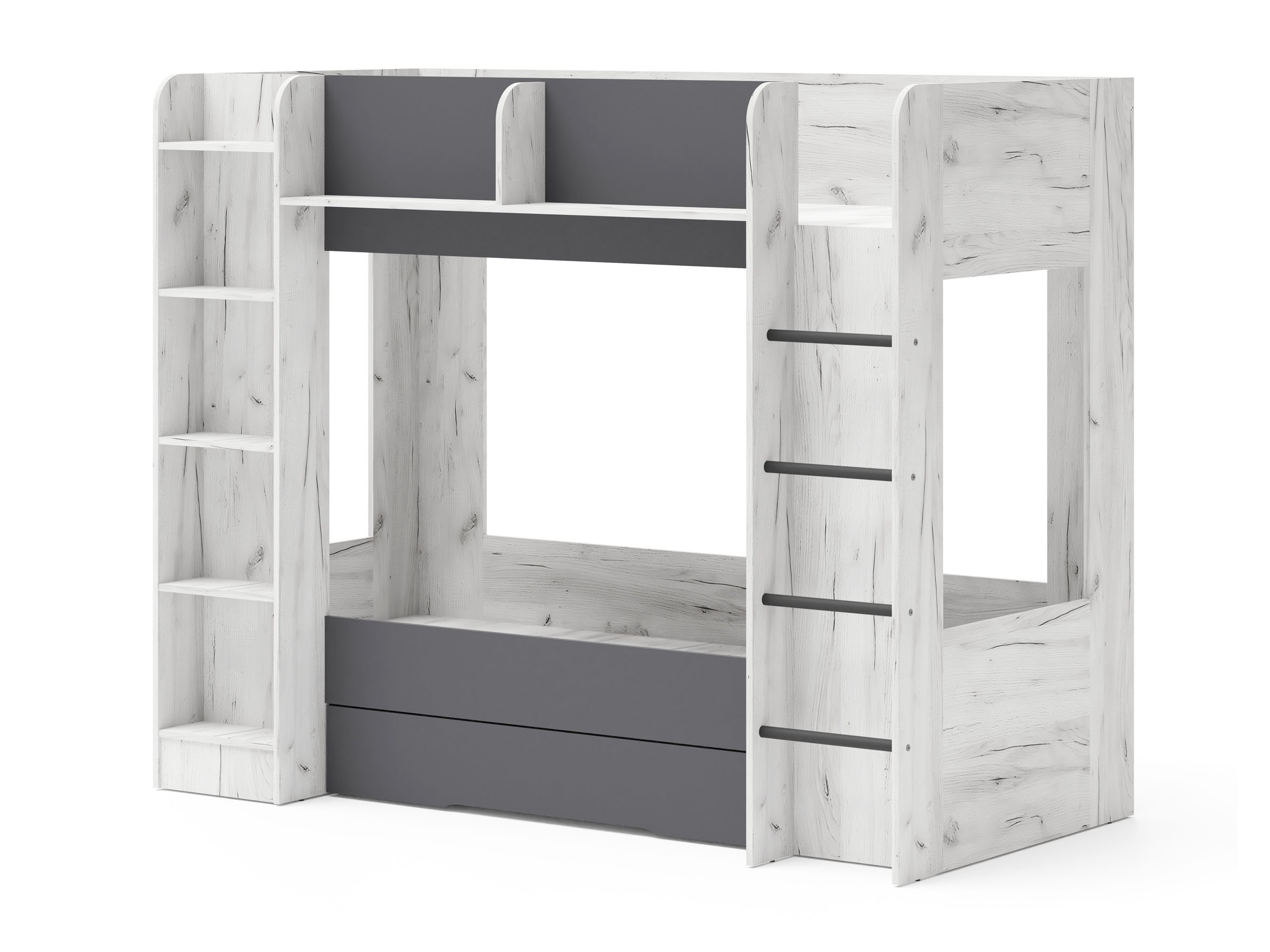 Lit superposé Elitenu 102 (Artisanat blanc + Graphite)