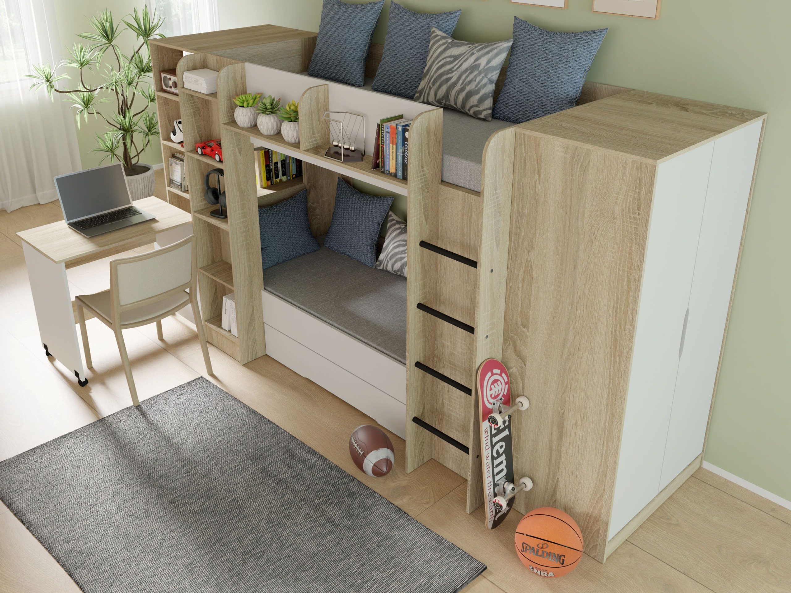 Lit superposé Elitenu 102 (Sonoma chêne + Blanc)