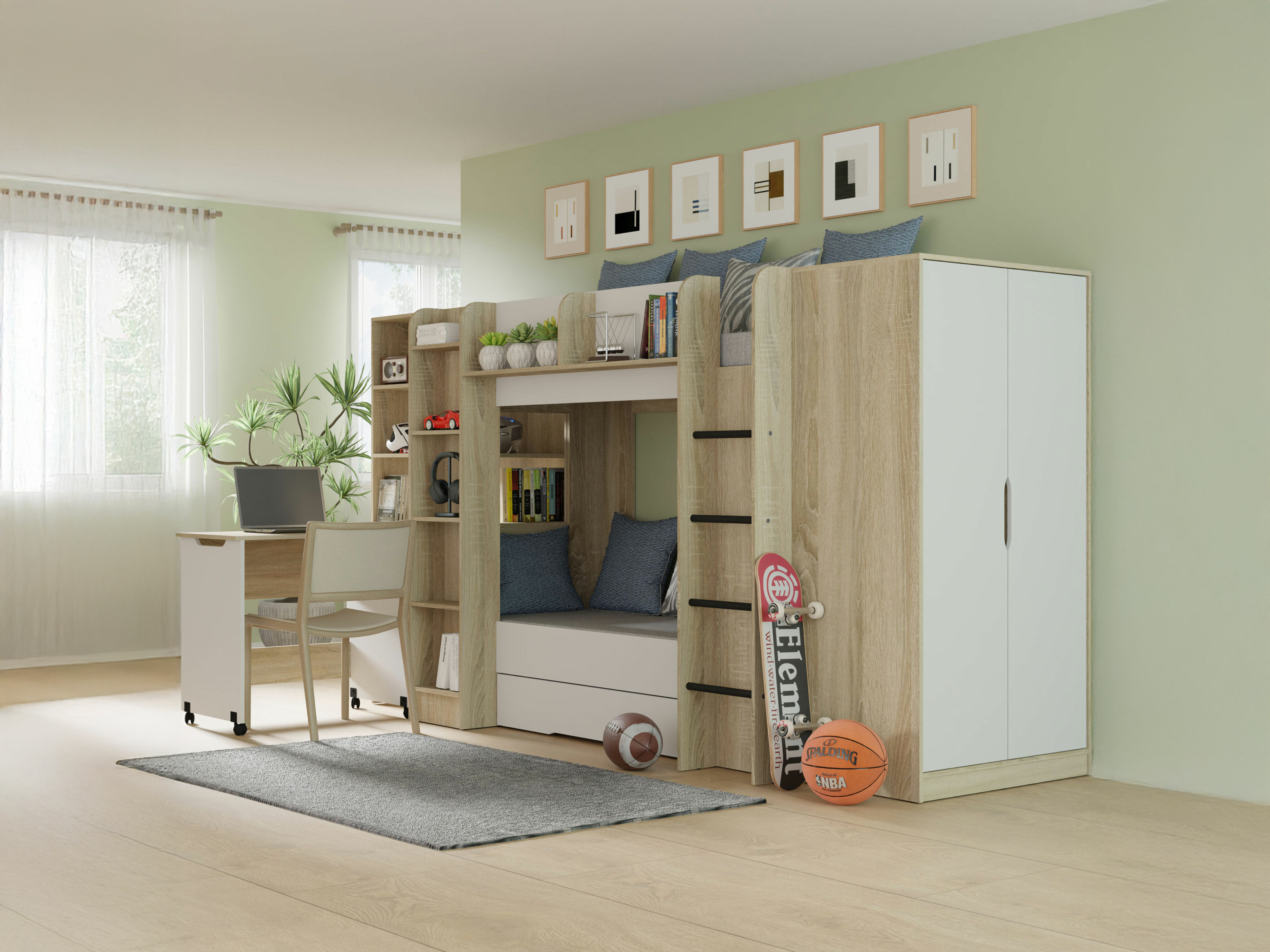 Lit superposé Elitenu 102 (Sonoma chêne + Blanc)