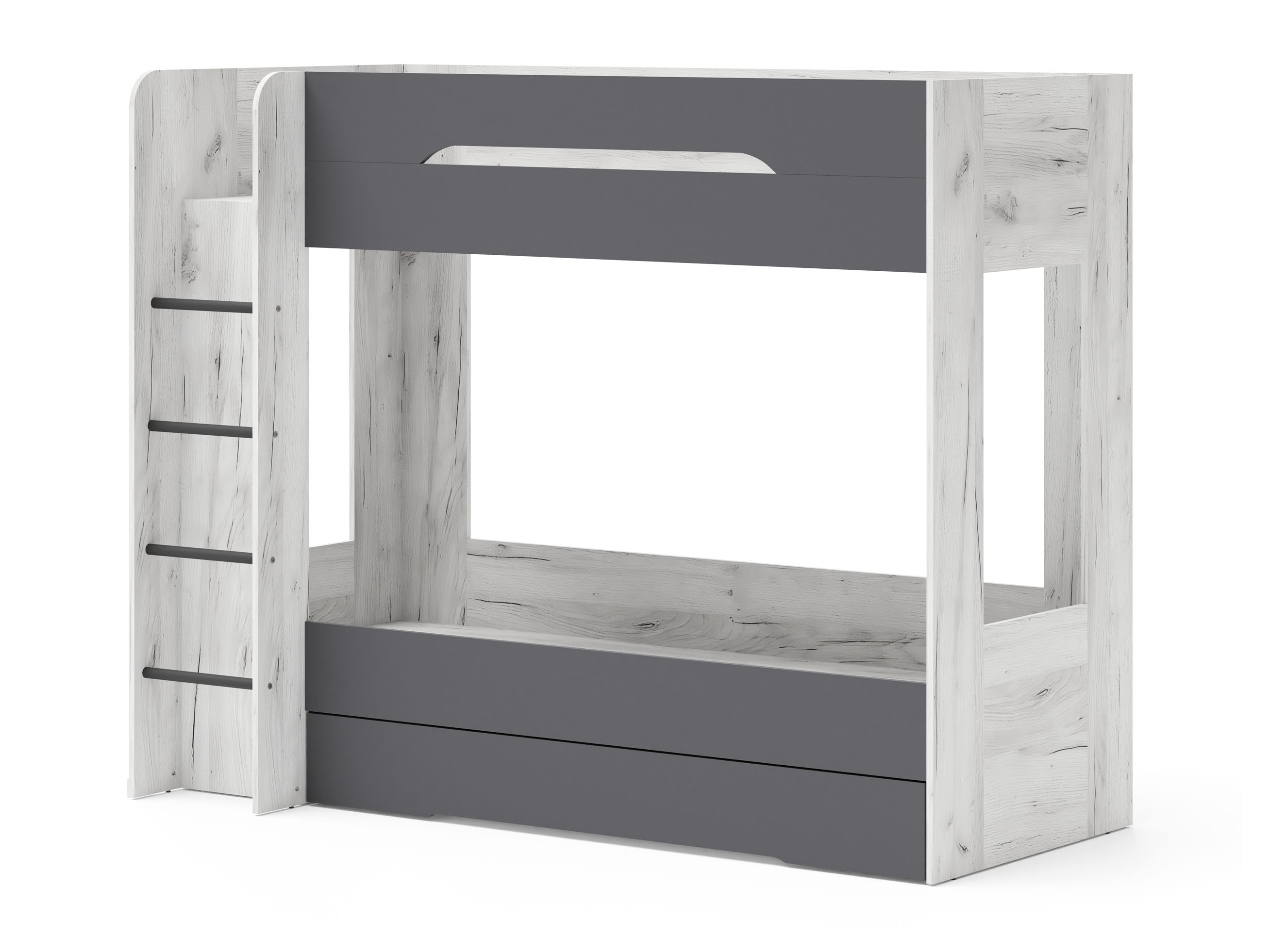 Lit superposé Elitenu 103 (Artisanat blanc + Graphite)