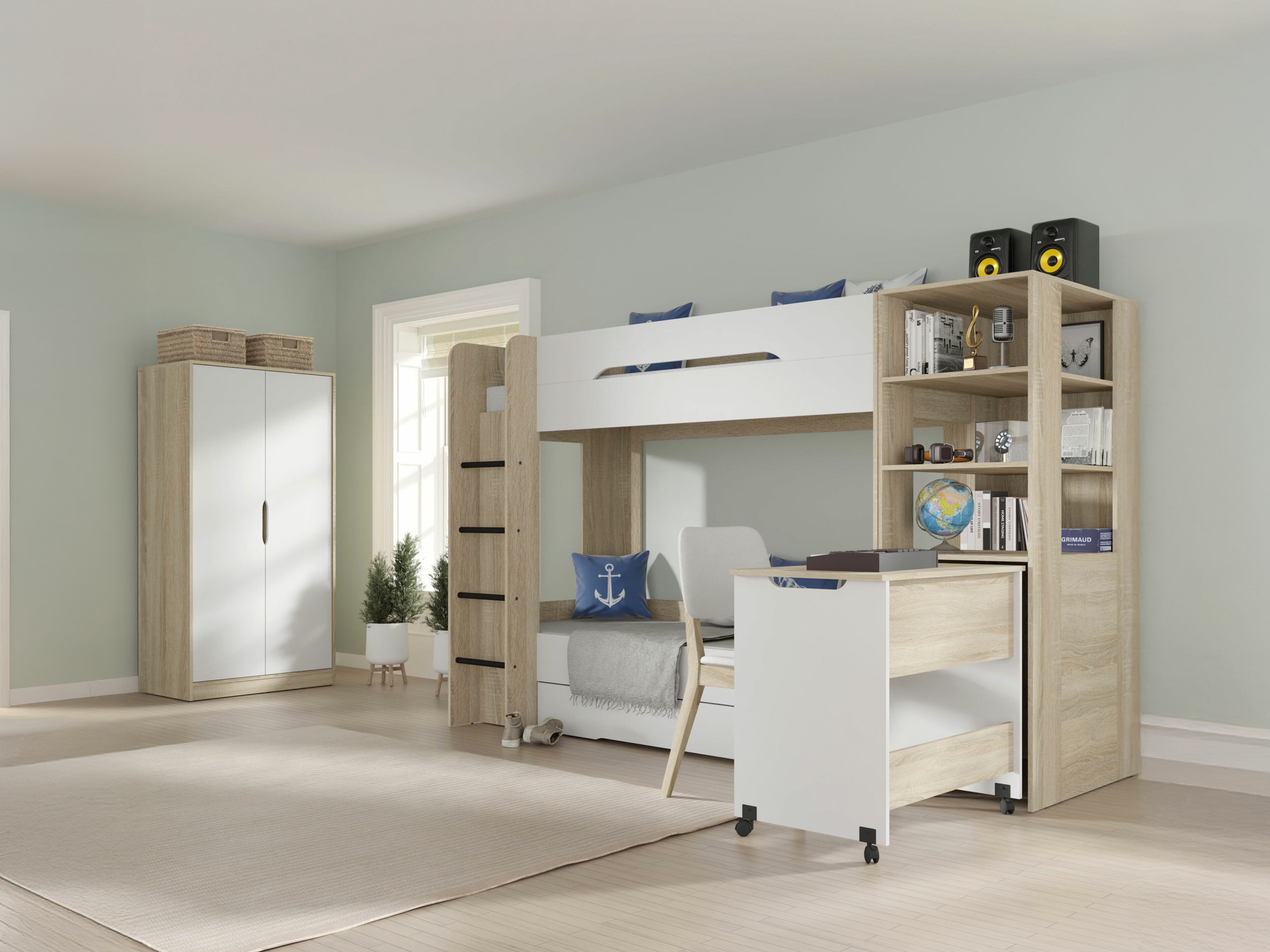 Lit superposé Elitenu 103 (Sonoma chêne+ Blanc)