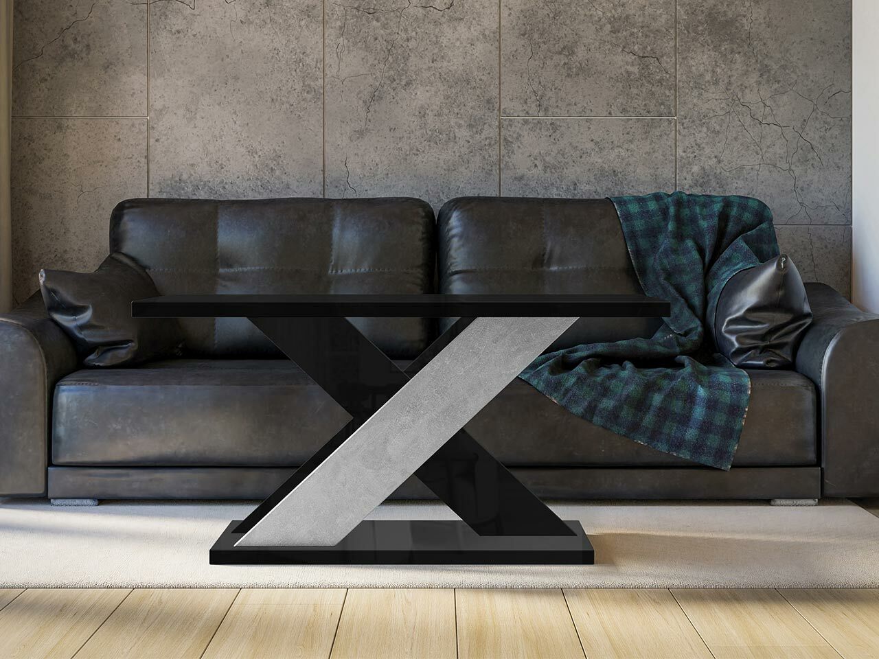 Table basse Goodyear 116 (Noir brillant + Béton)