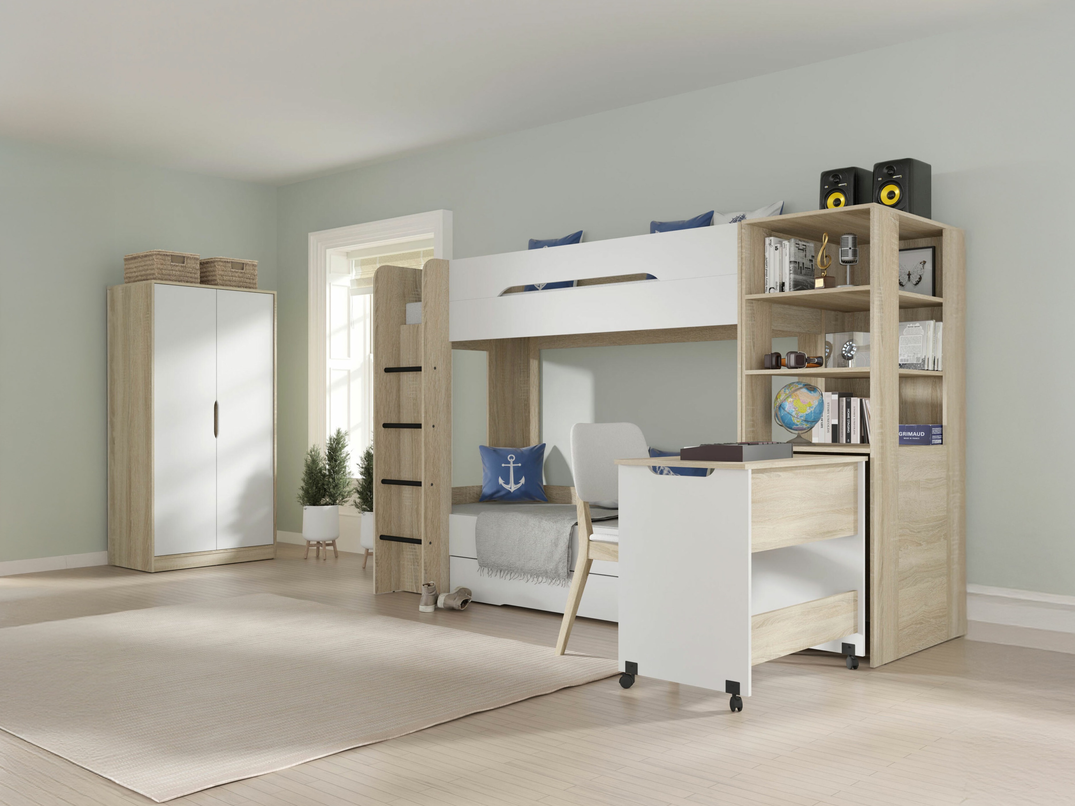 Chambre enfant complète Elitenu 105 (Sonoma chêne + Blanc)