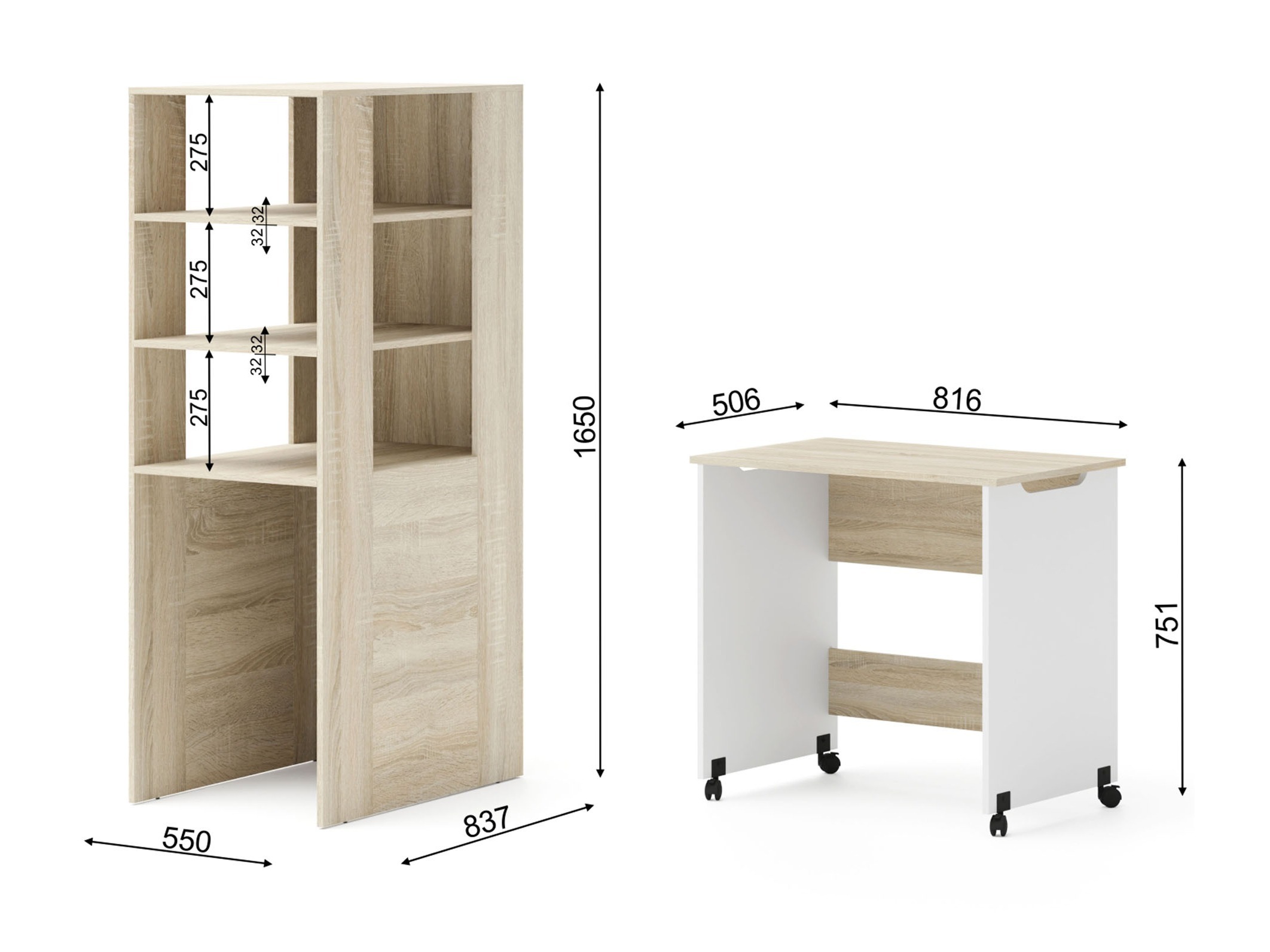 Chambre enfant complète Elitenu 105 (Sonoma chêne + Blanc)