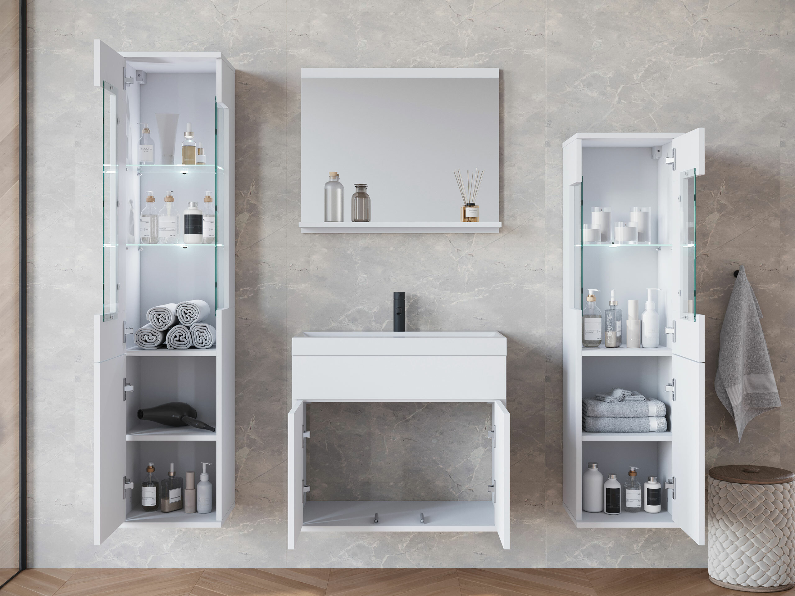 Ensemble de salle de bain Sarasota 194 (Blanc + Blanc brillant)