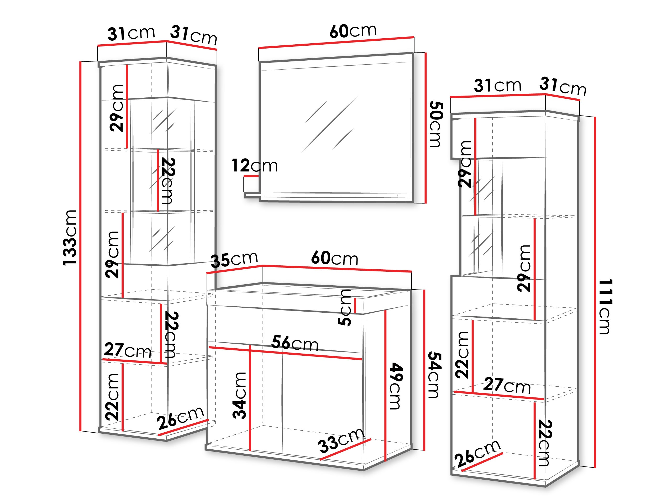 Ensemble de salle de bain Sarasota 194 (Blanc + Blanc brillant)