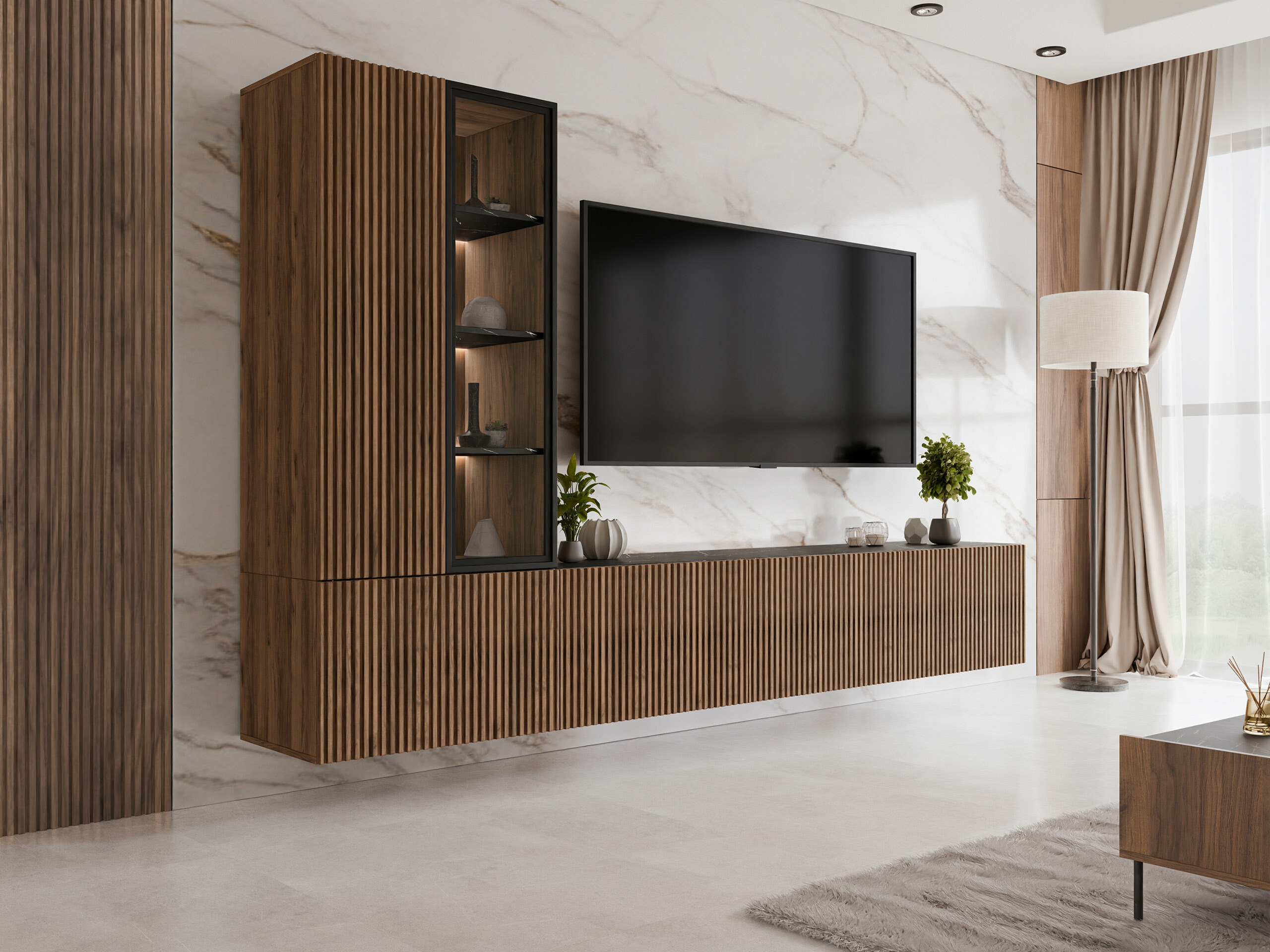 Ensemble de salon Comfivo Tutelar (Noyer + Marbre noir)