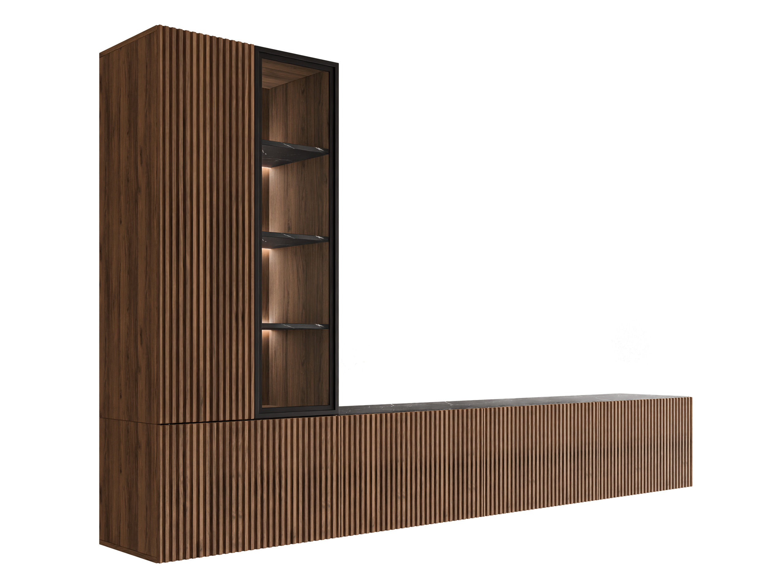 Ensemble de salon Comfivo Tutelar (Noyer + Marbre noir)