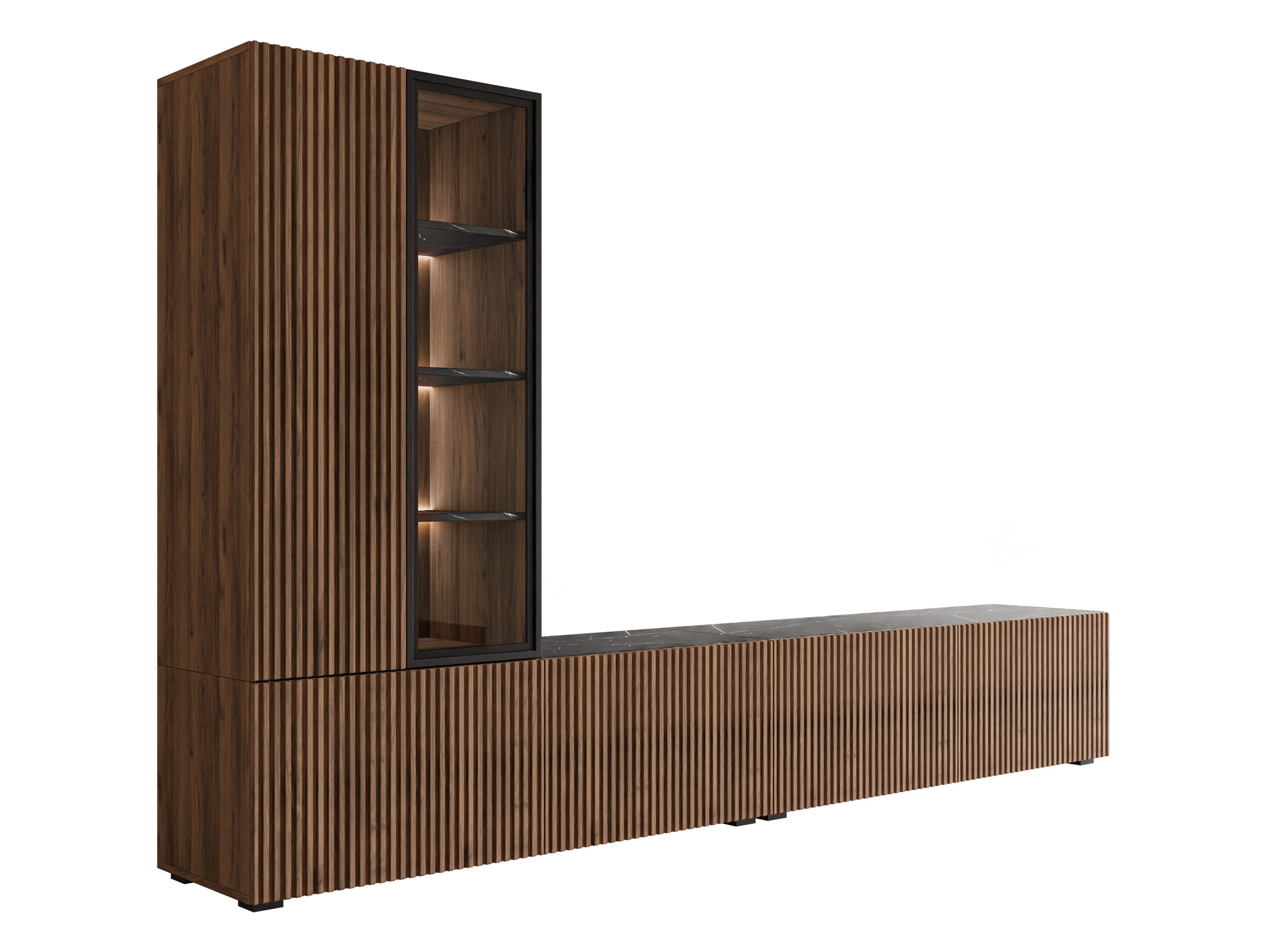 Ensemble de salon Comfivo Tutelar (Noyer + Marbre noir)