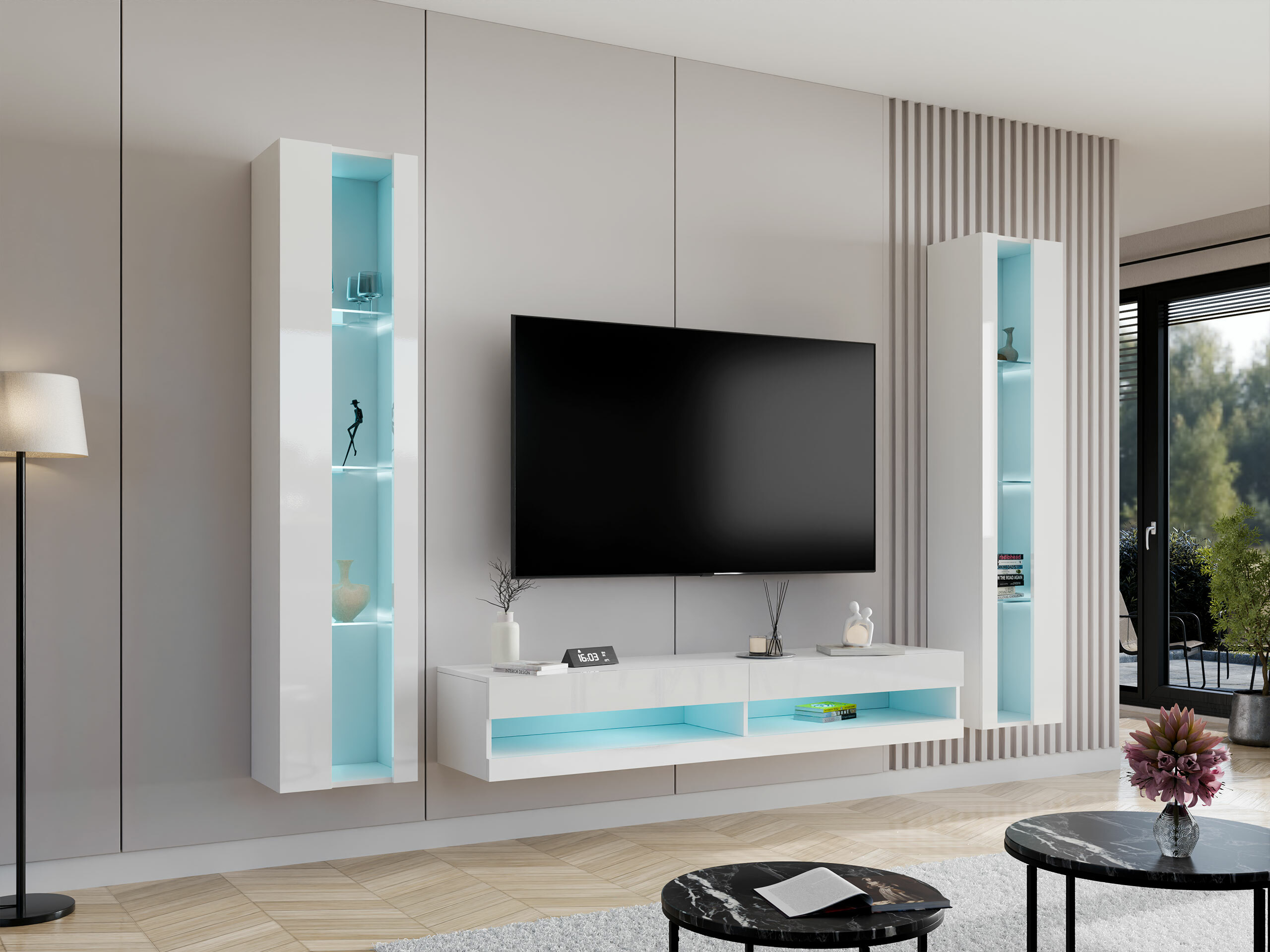 Ensemble de salon Venenou 112 (Blanc + Blanc brillant)