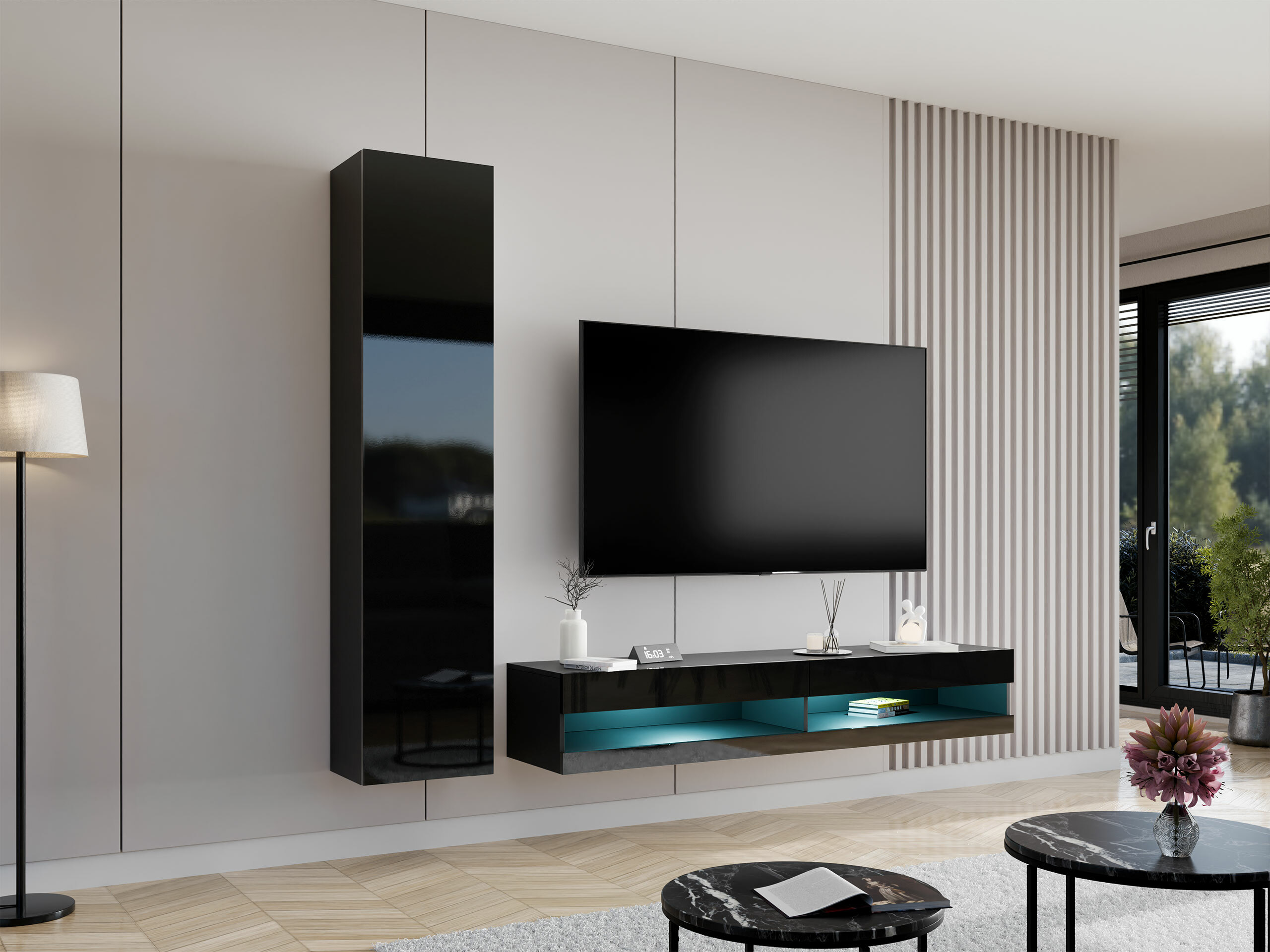 Ensemble de salon Vilrin VI (Noir + Noir brillant)