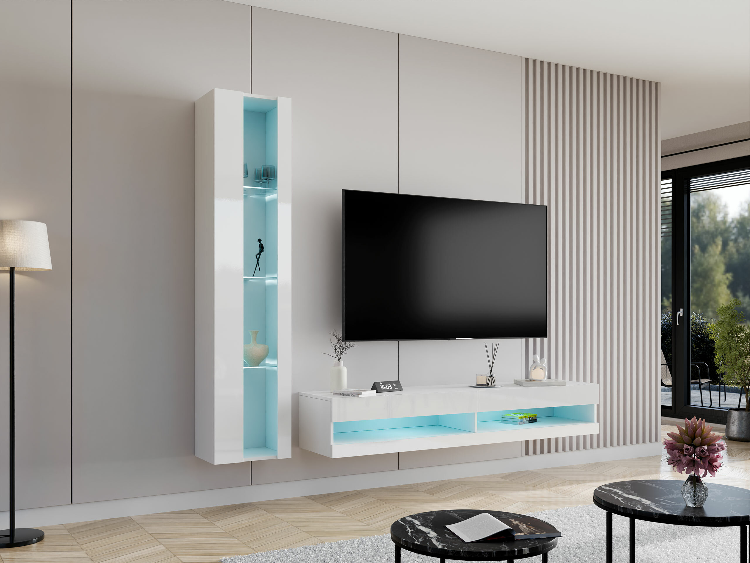Ensemble de salon Vilrin VIII (Blanc + Blanc brillant)
