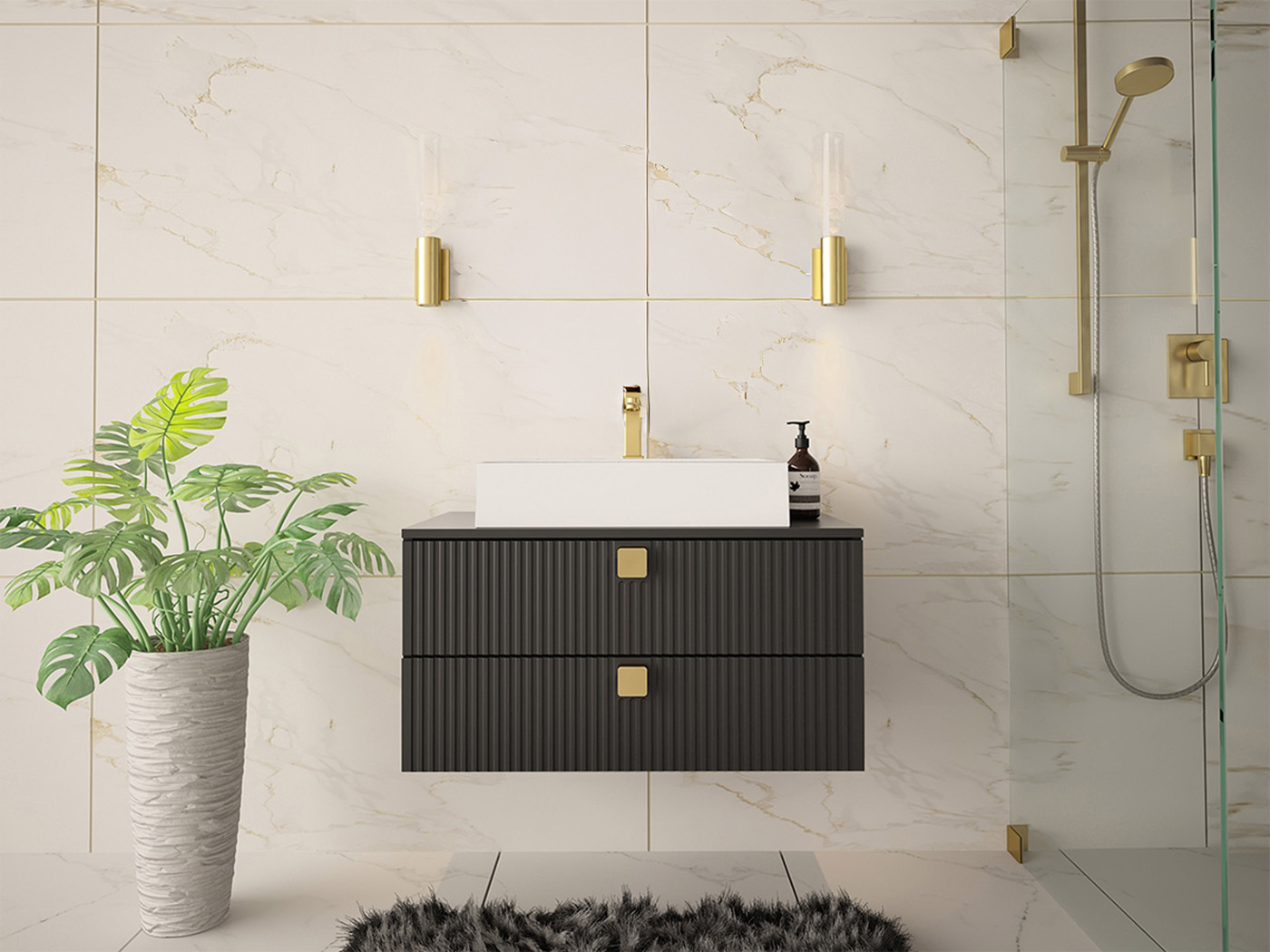Armoire de salle de bains murale pour lavabo Panium (Noir)