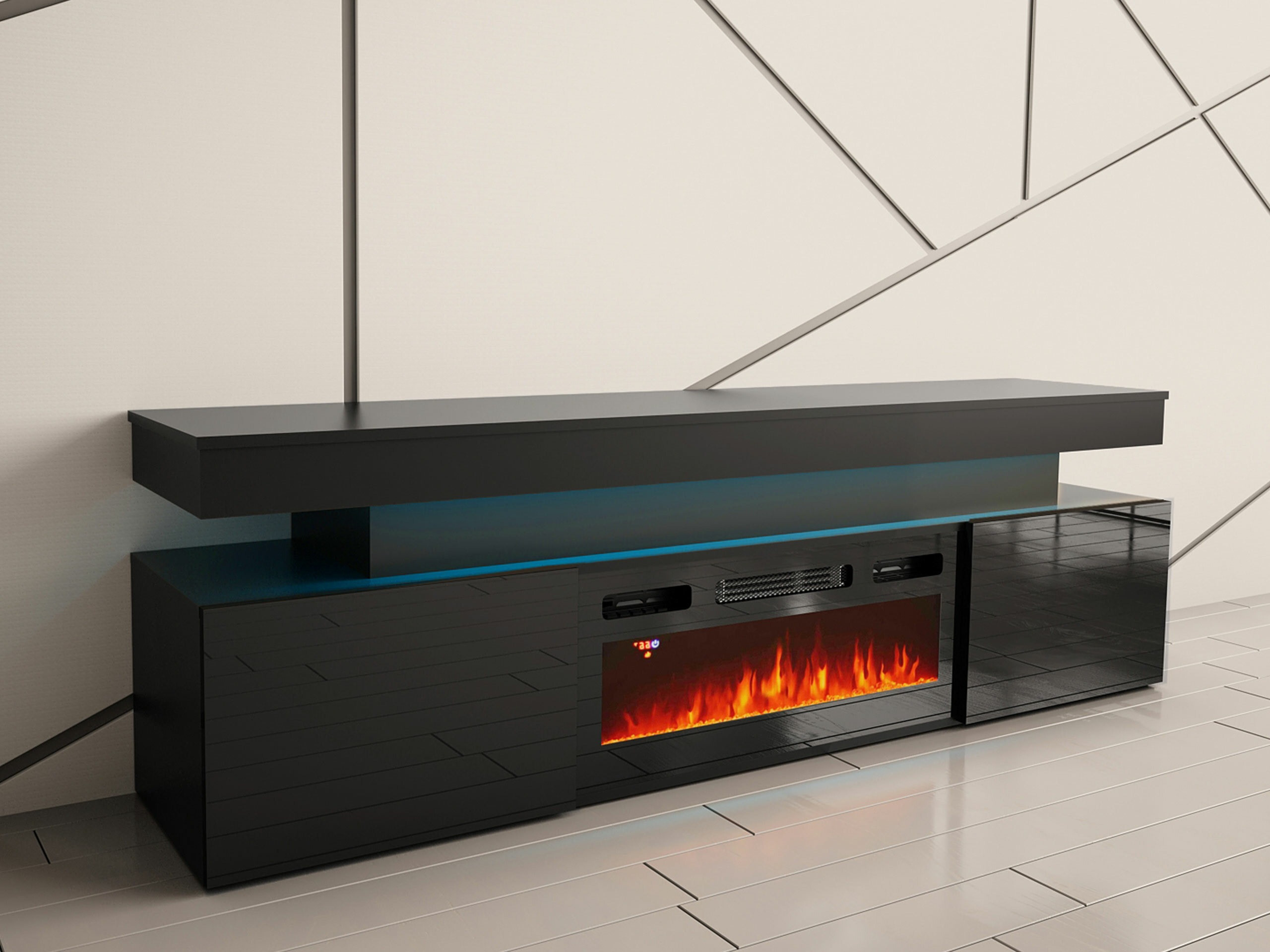 Meuble TV Monfero I (Noir + Noir brillant)