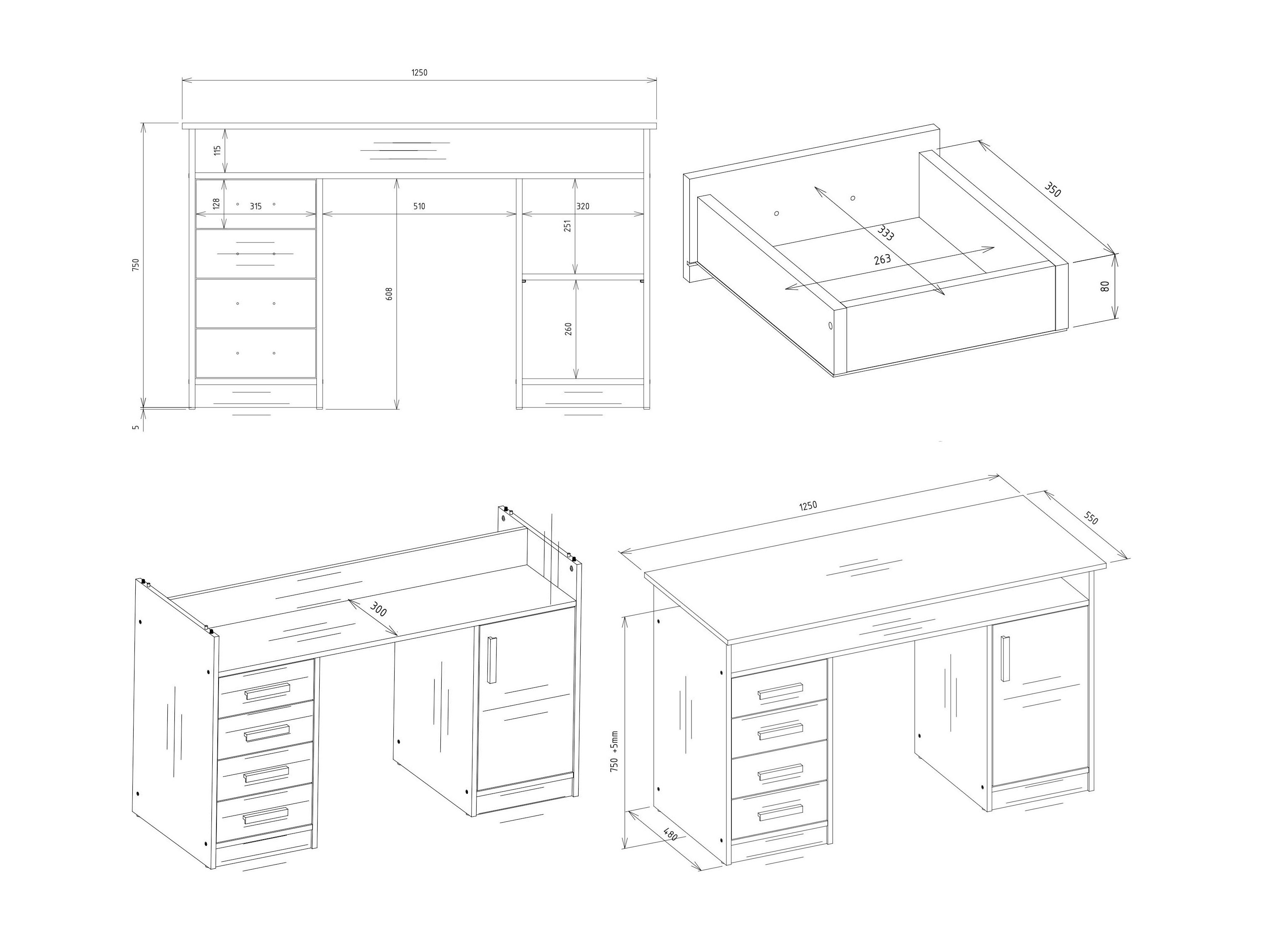 Bureau Mandeville 329 (Blanc + Anthracite)