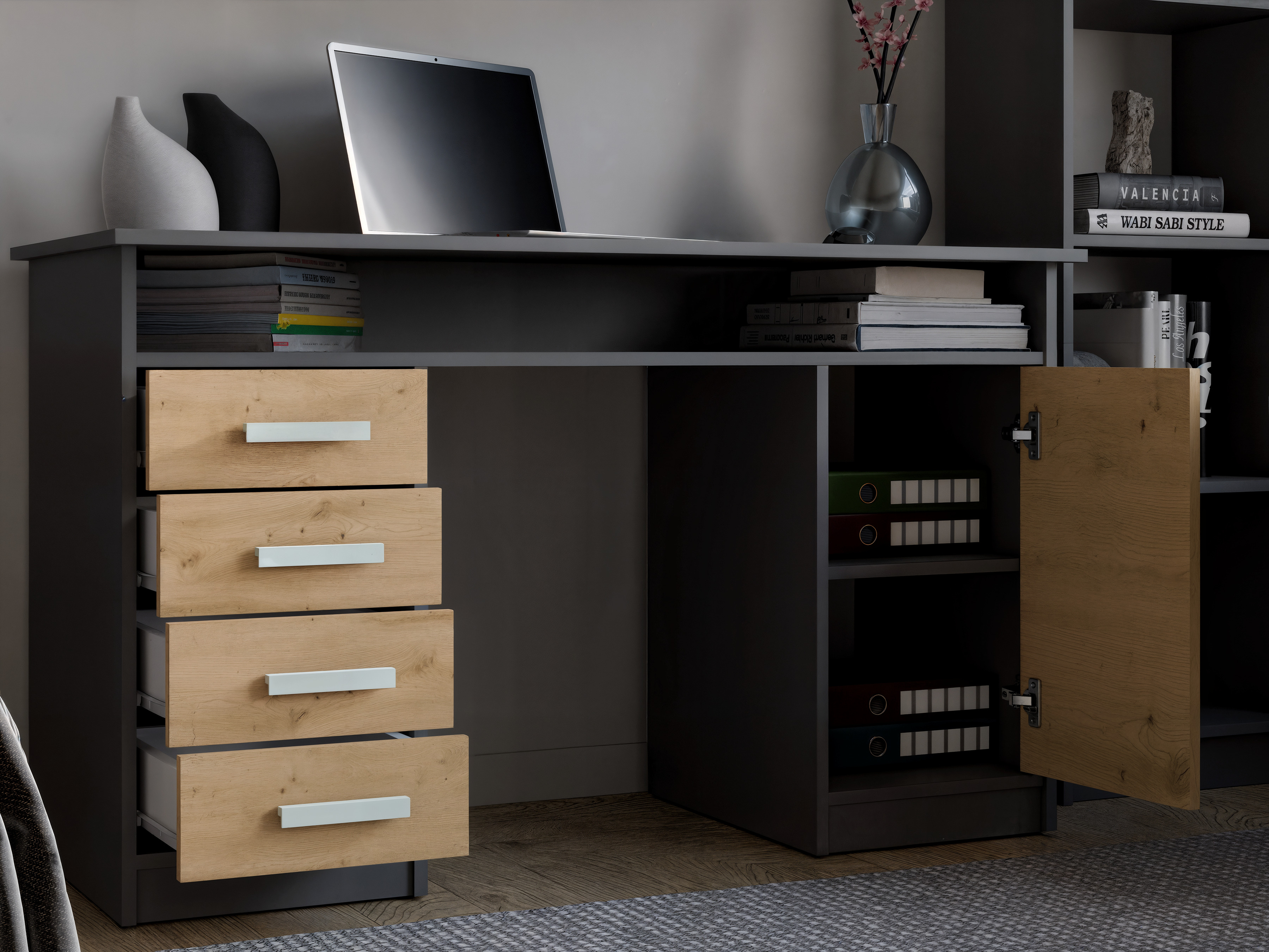 Bureau Mandeville 329 (Chêne Artisan + Anthracite)