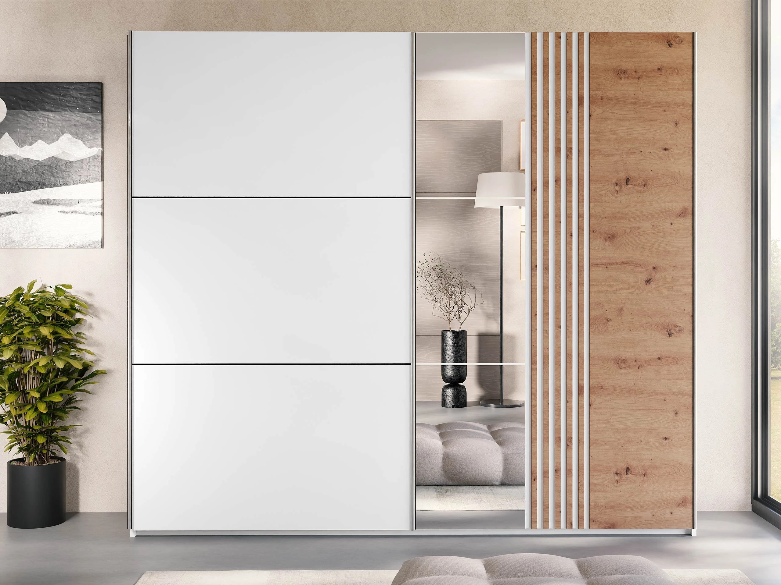 Armoire Honolulu 254 (Blanc + Chêne wotan)