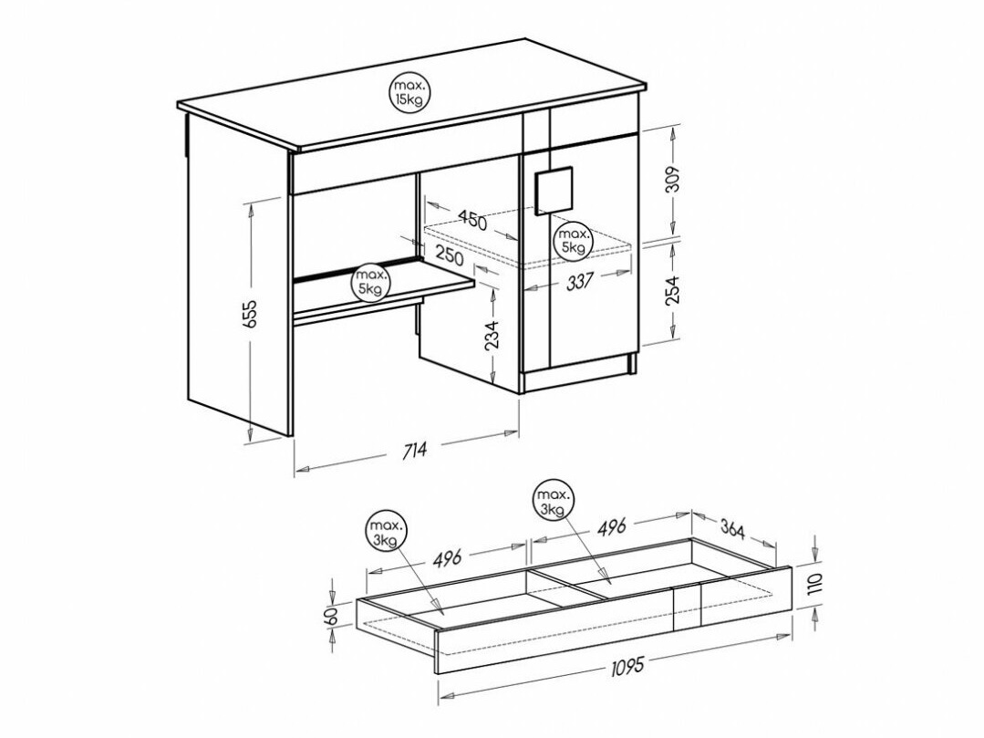 Bureau Elmenou 105 (Blanc + Anthracite)