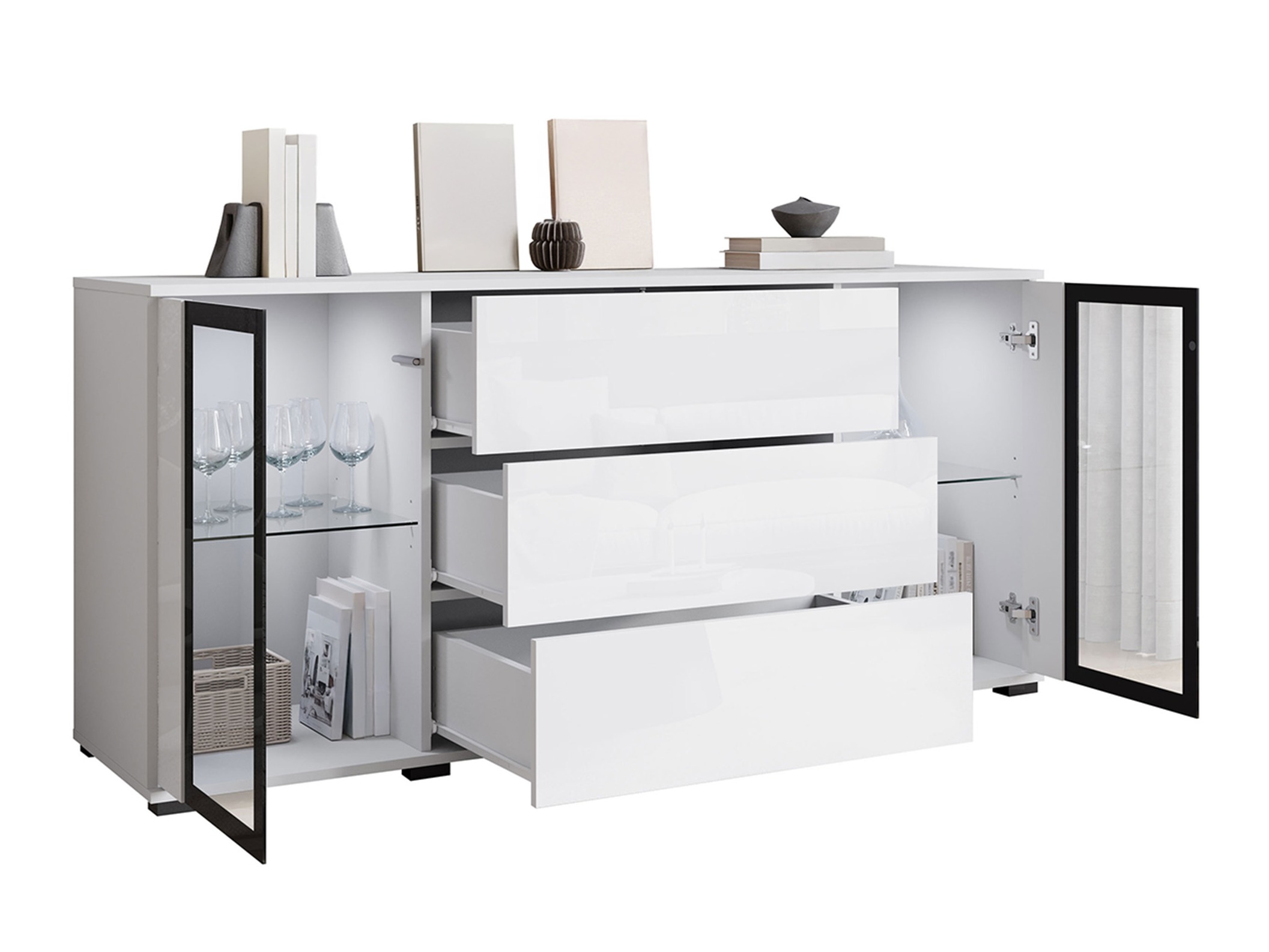 Commode Torcame 101 (Blanc + Blanc brillant)