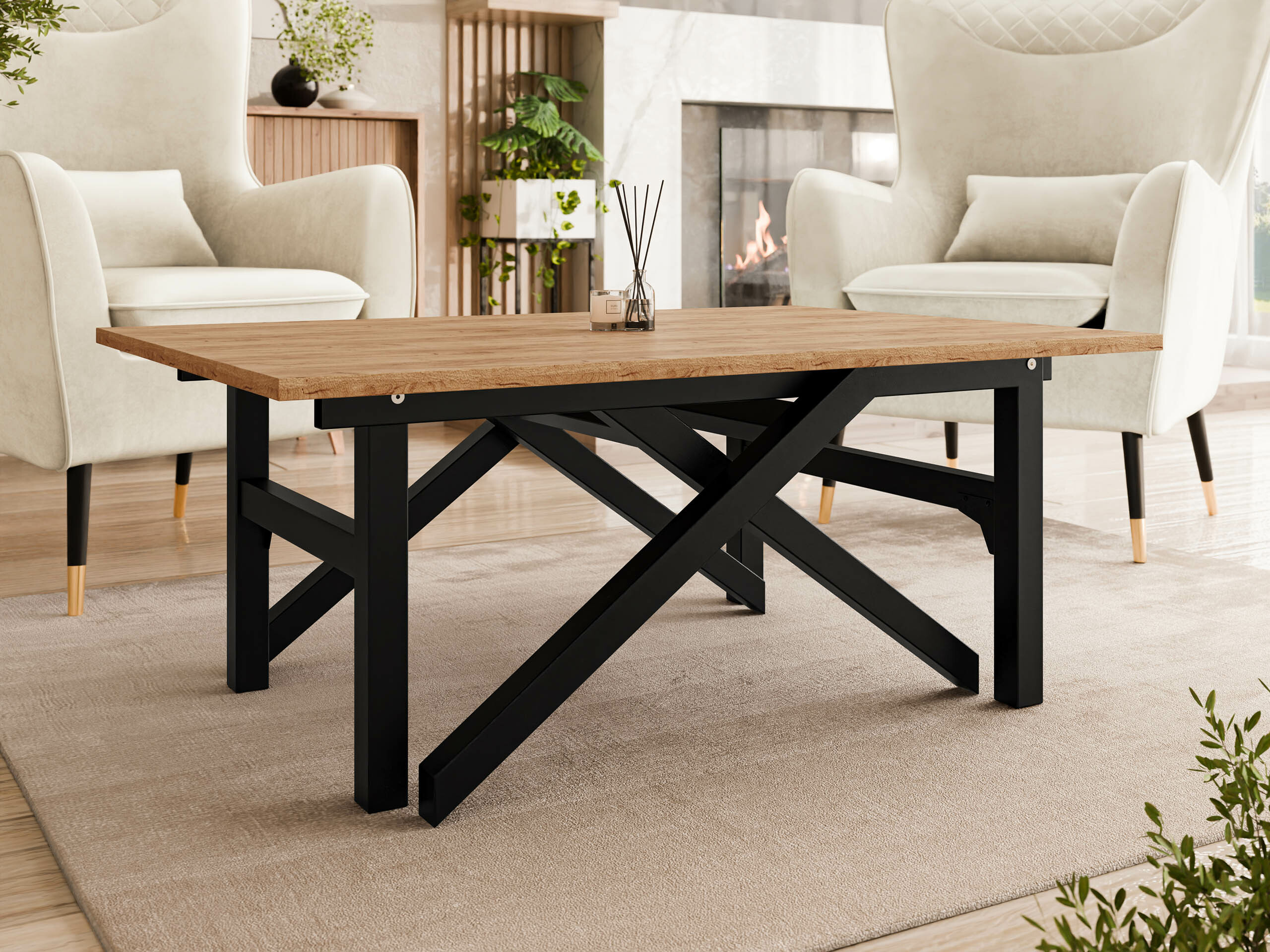 Table basse transformateur Oswego 151 (Chêne doré artisanal + Noir)