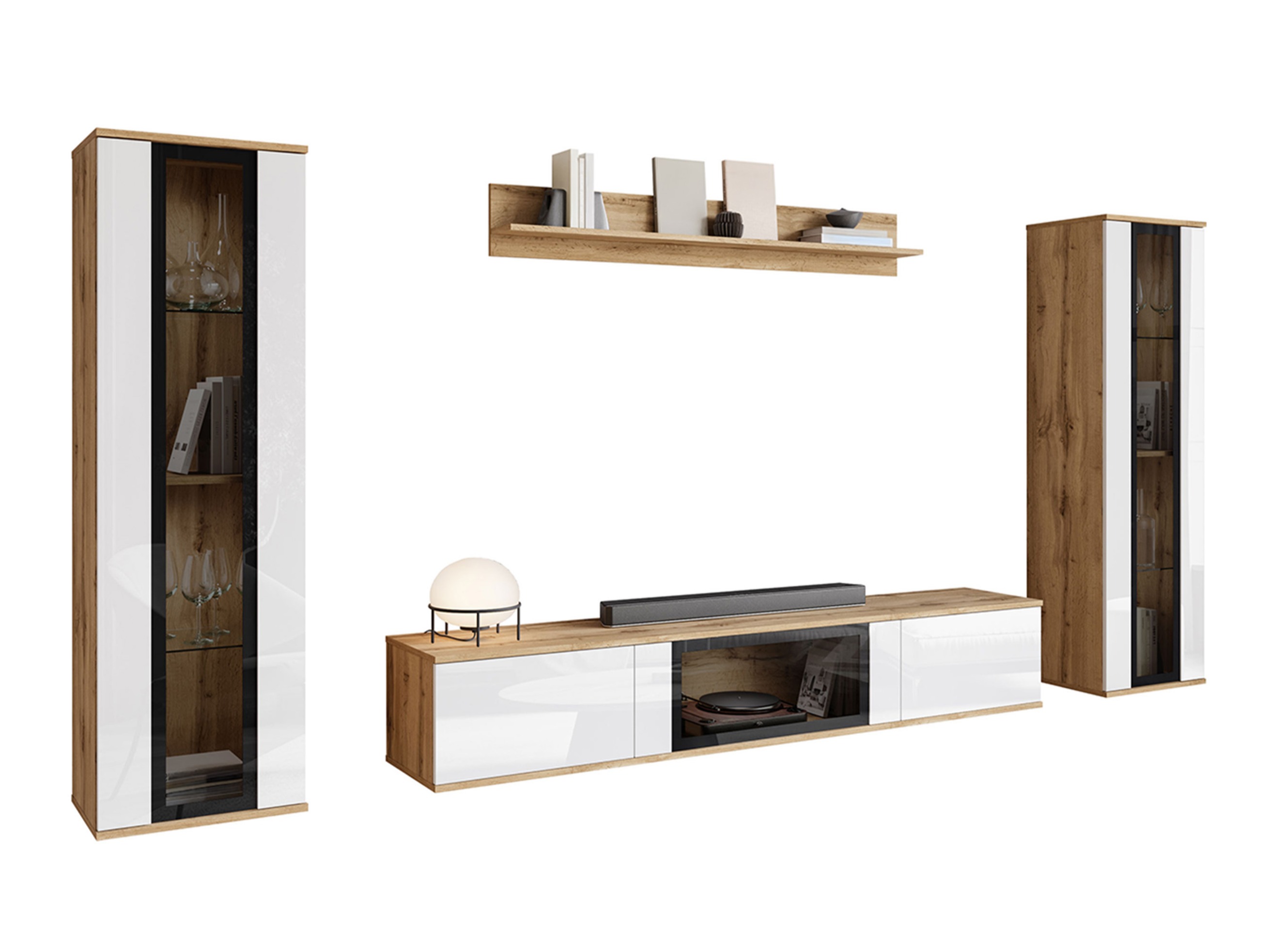 Ensemble de salon Torcame 103 (Chêne wotan + Blanc brillant)