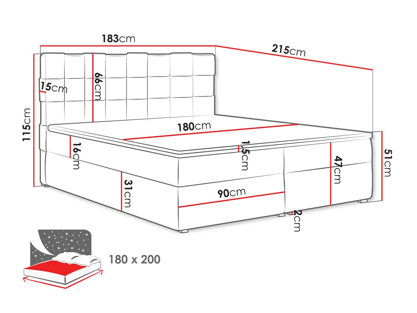 Lit boxspring Pomona 117 (Kronos 35)