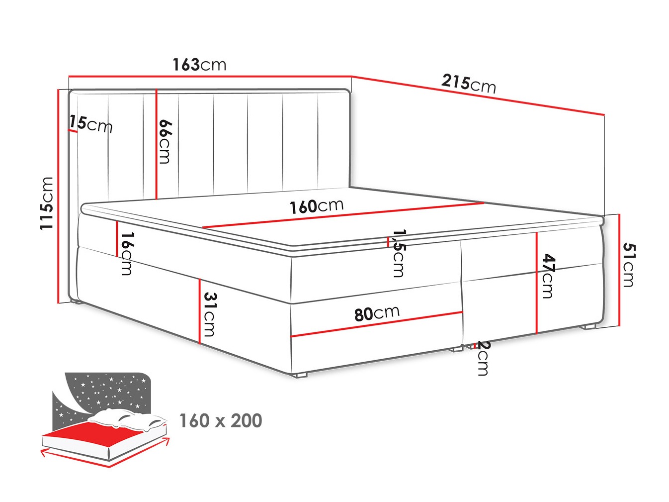 Lit continental Pomona 116 (Magic velours 2213)