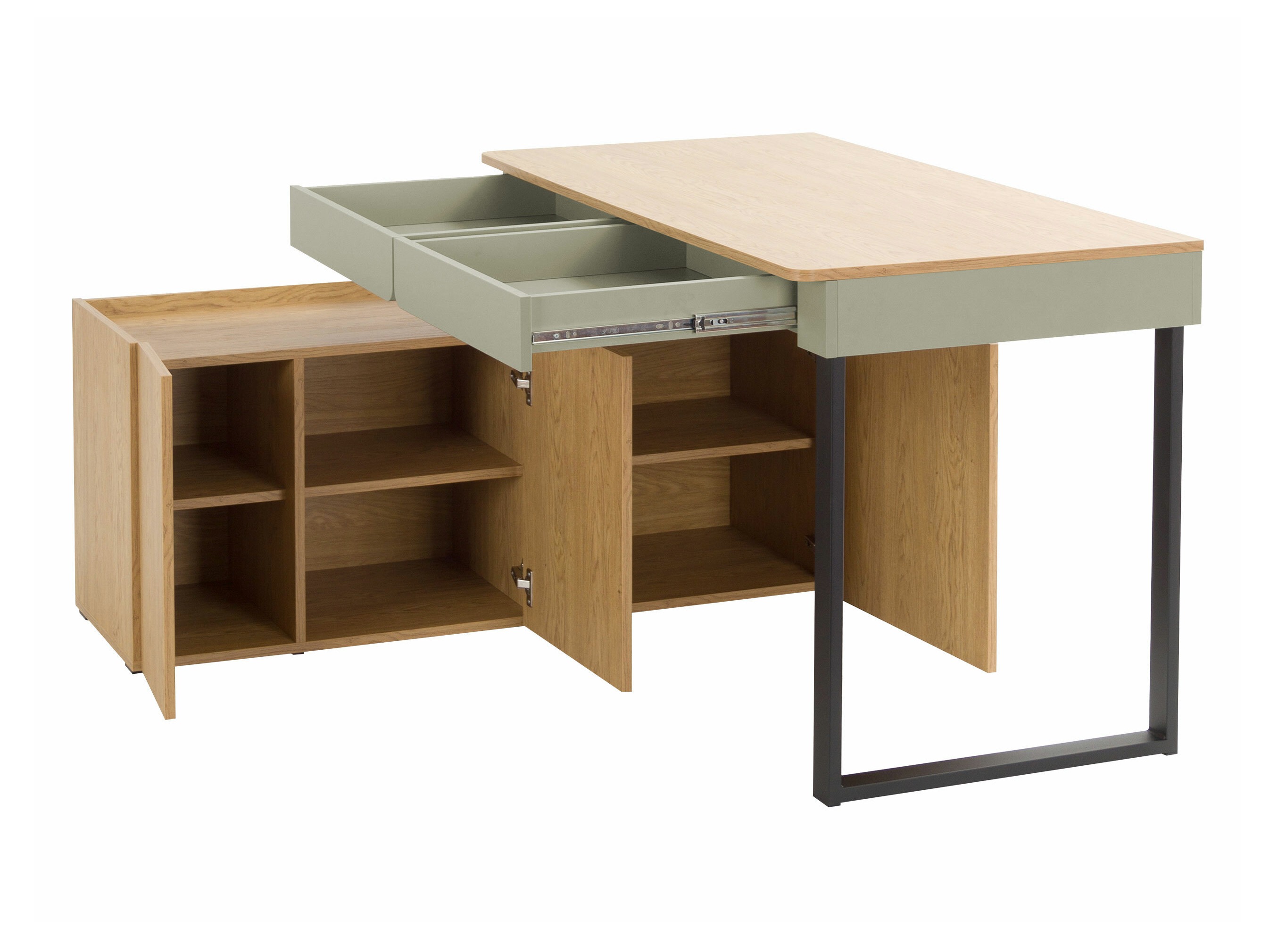 Bureau d'angle Fiosono 110 (Beige + Chêne clair)