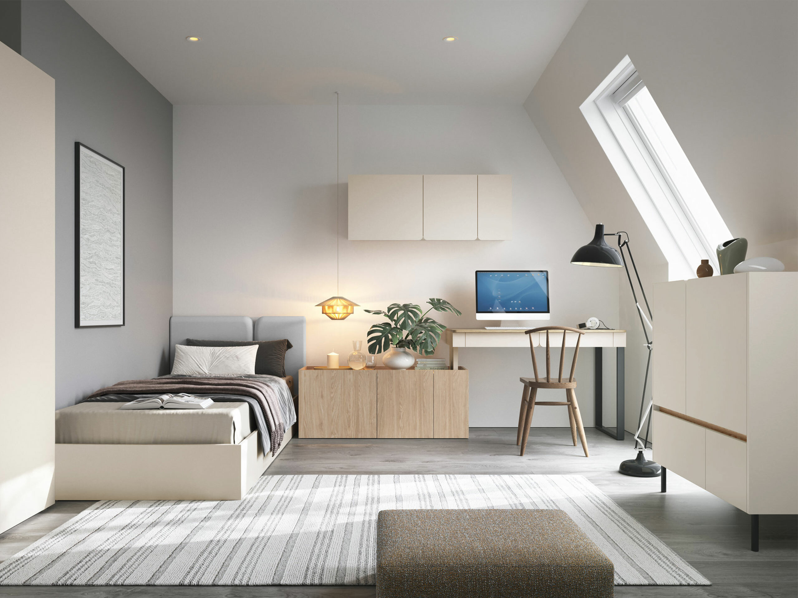 Bureau d'angle Fiosono 110 (Beige + Chêne)