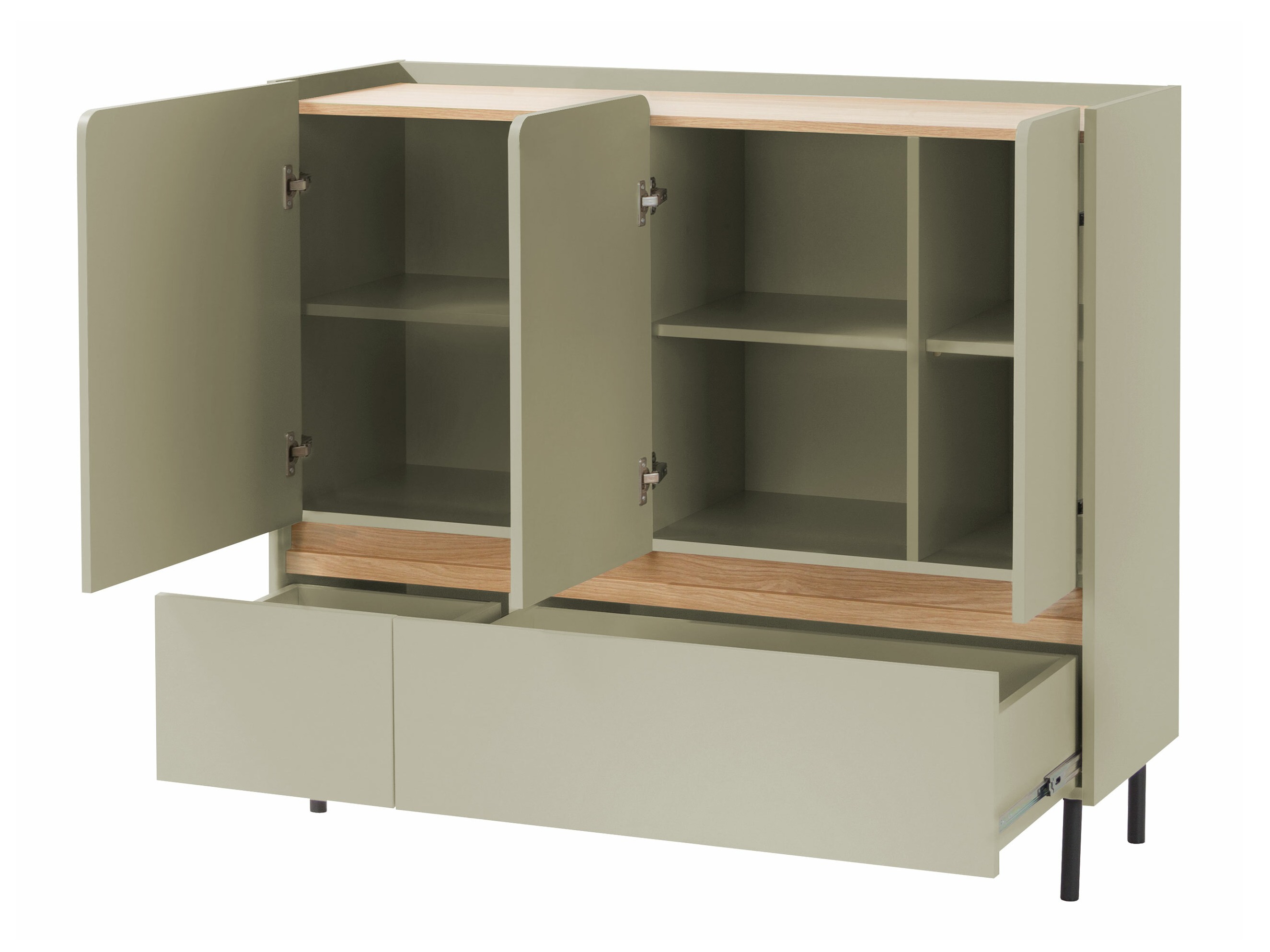 Commode Fiosono 106 (Vert poussiéreux + Chêne)