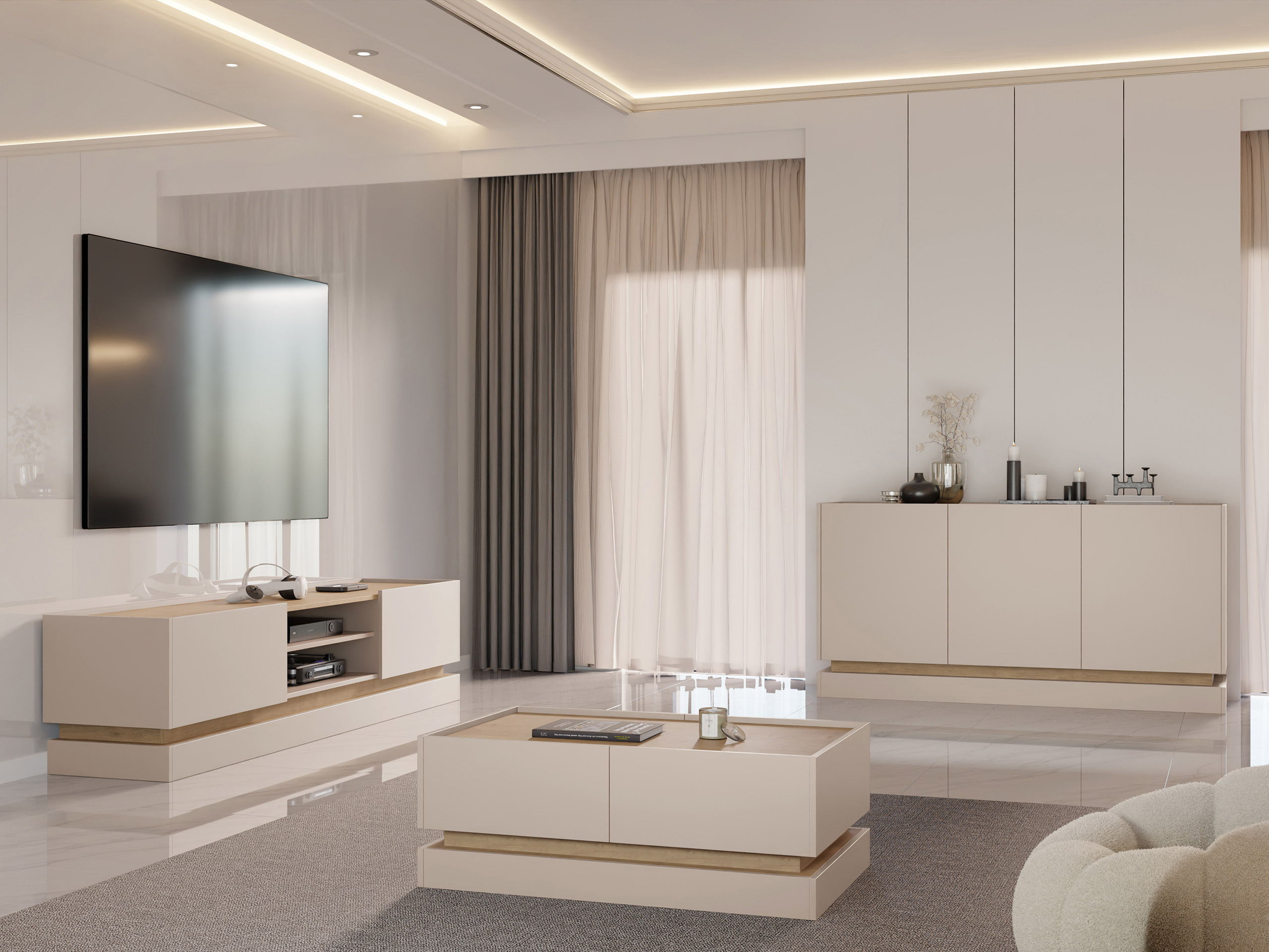 Ensemble de salon Comfivo Tilia (Cachemire + Chêne)