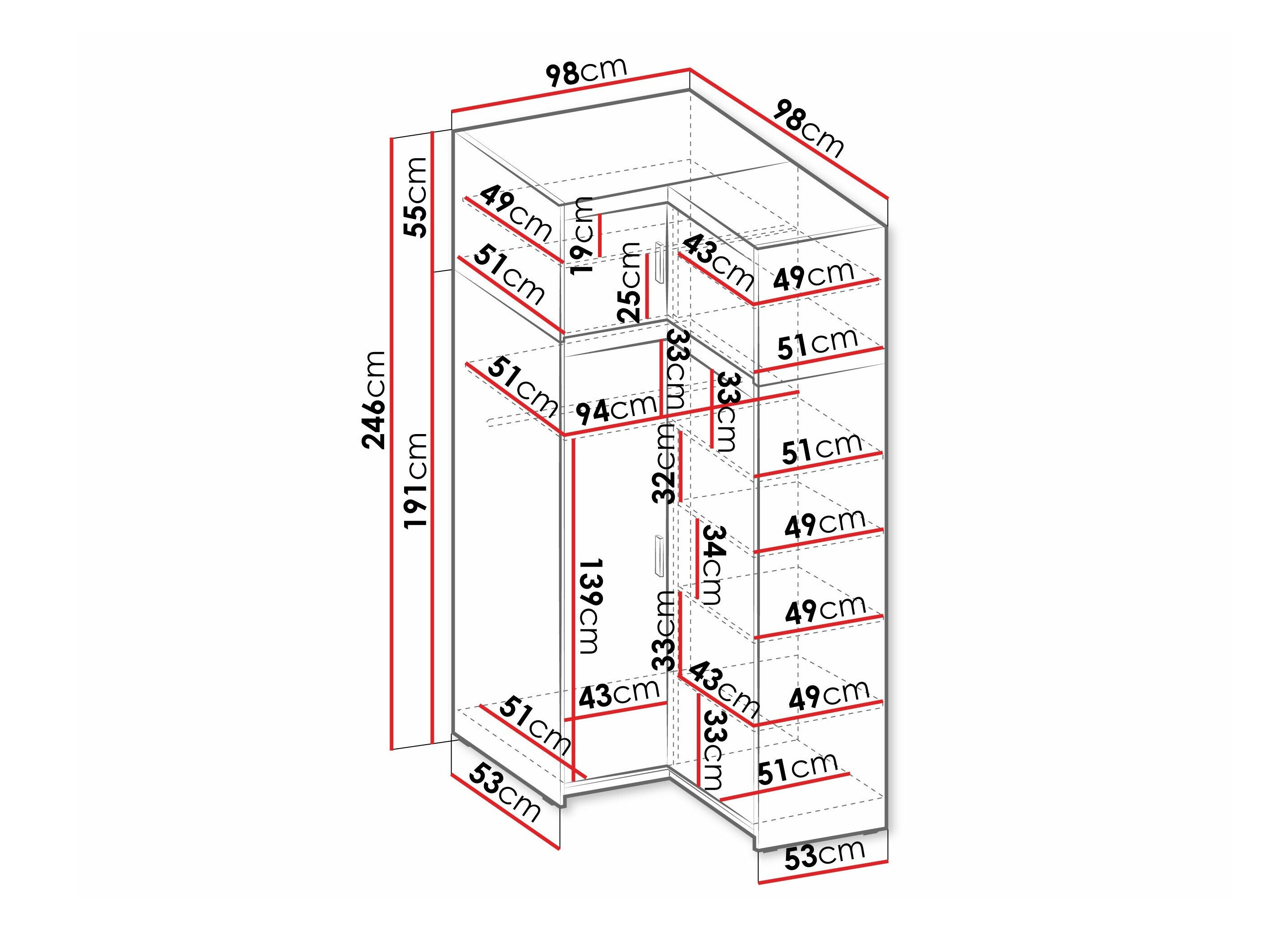Armoire d'angle Novduni 121 (Blanc)