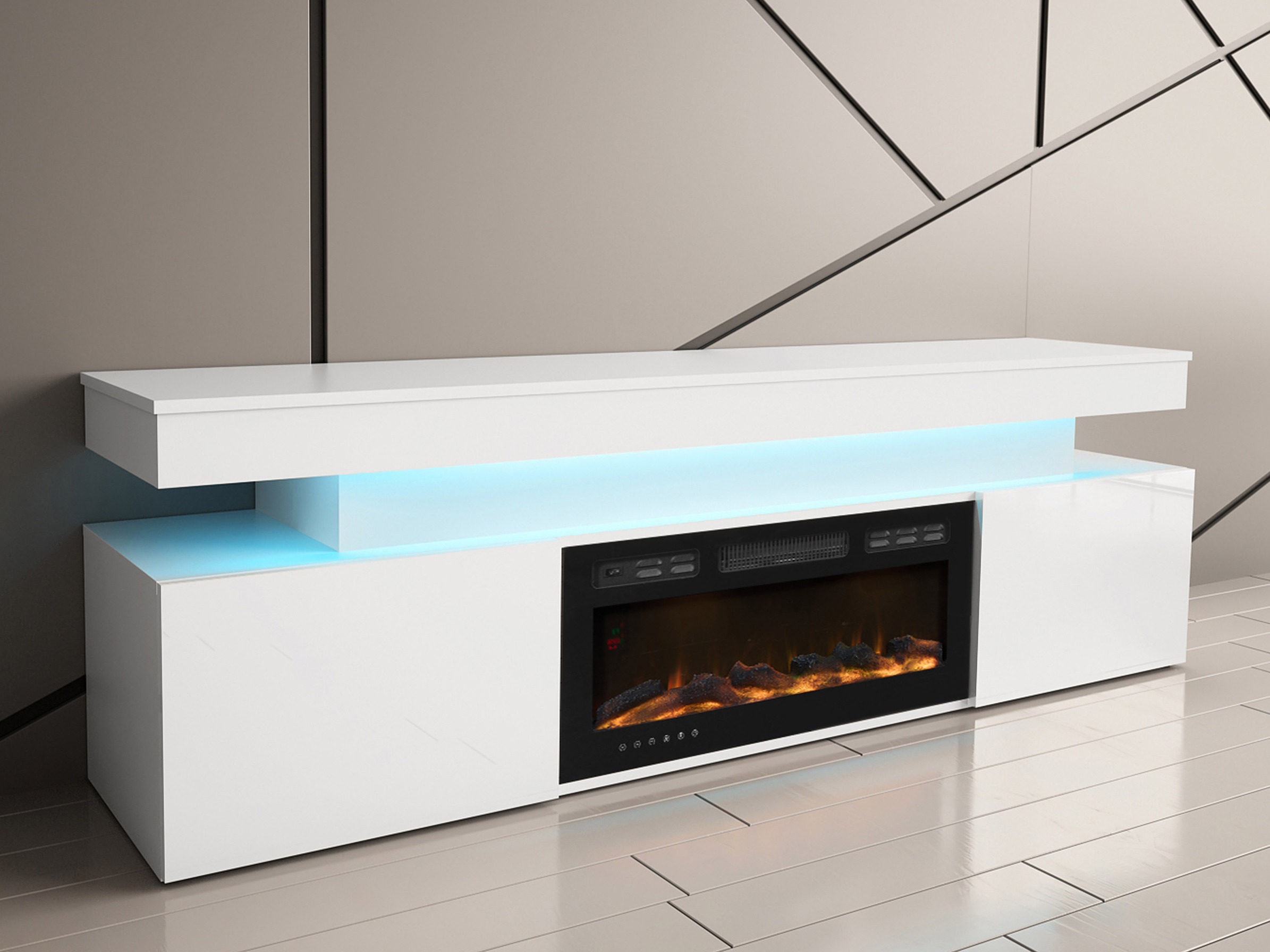 Meuble TV Monfero I (Blanc + Blanc brillant)