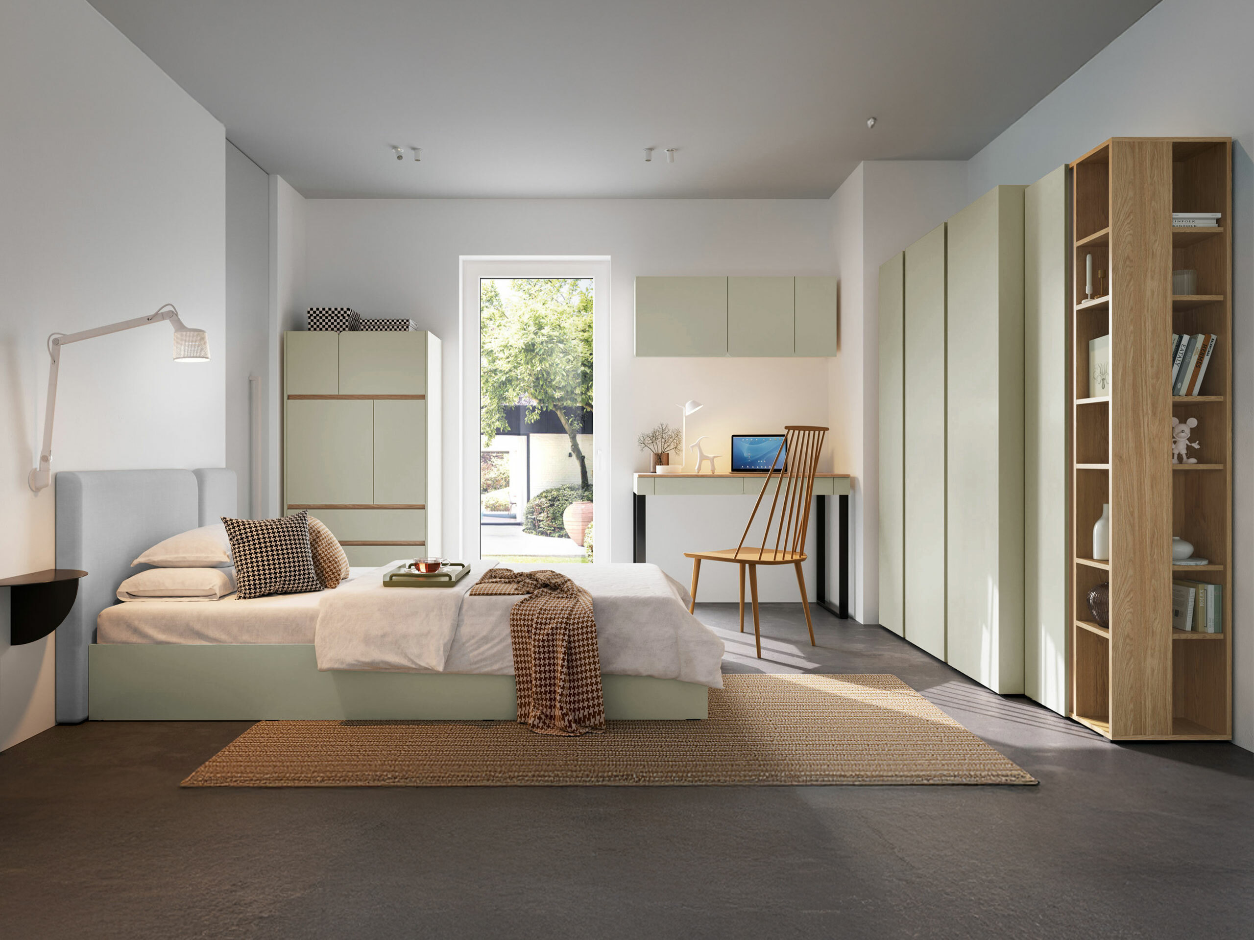 Armoire Fiosono 100 (Vert poussiéreux + Chêne)