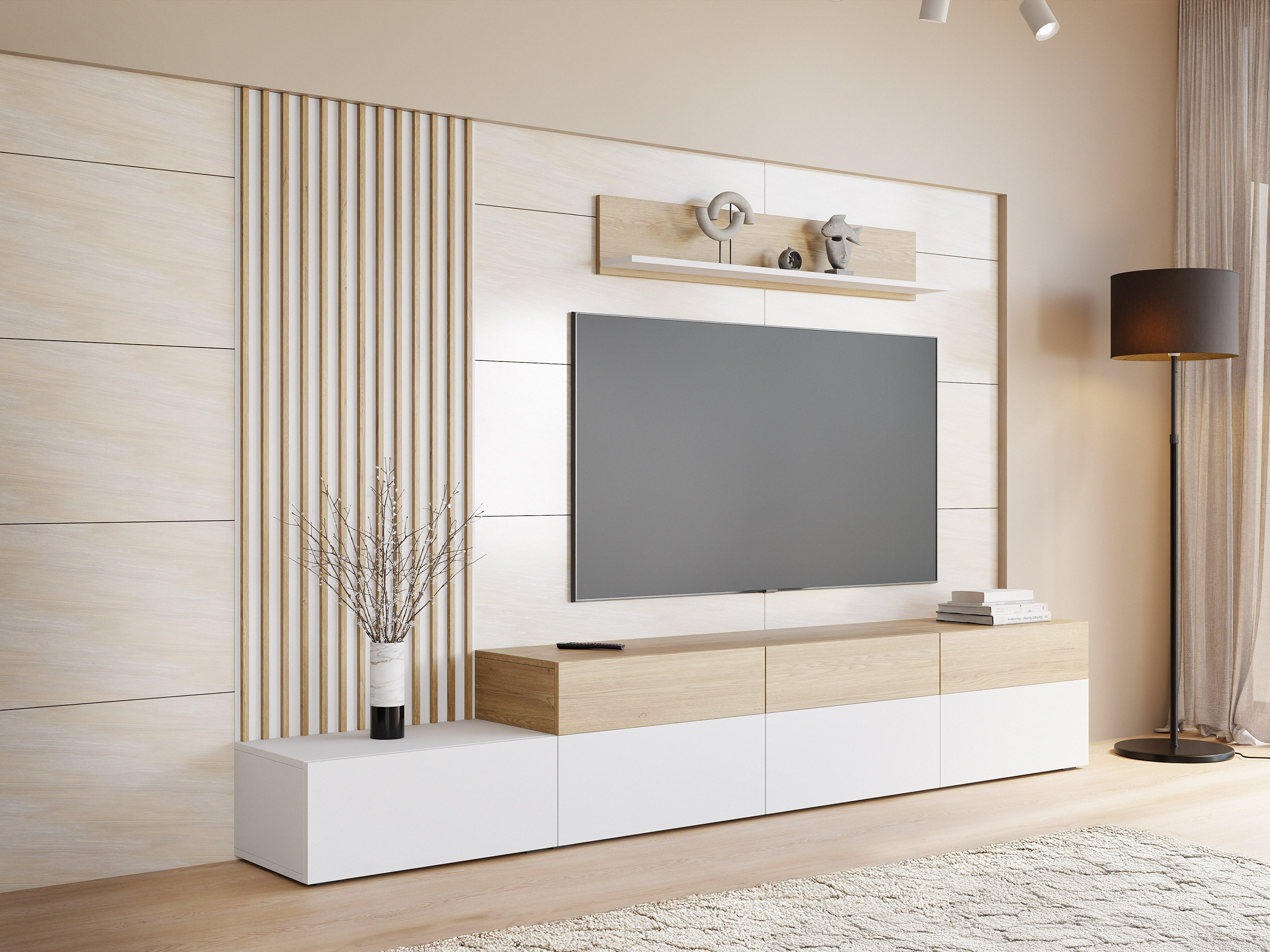 Ensemble de salon Comfivo Munium II (Blanc + Chêne)