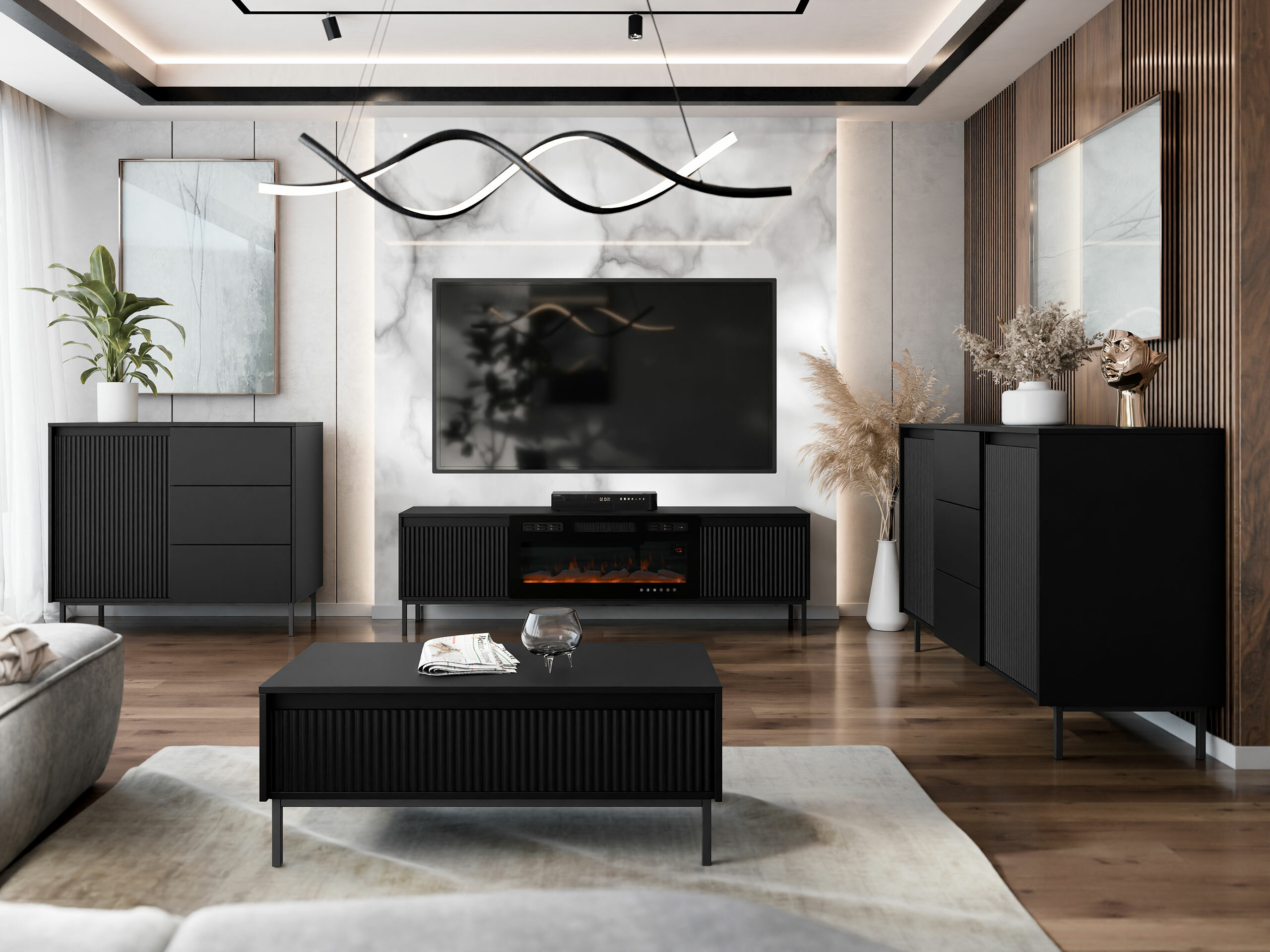 Ensemble de salon Comfivo Delruva III (Noir)