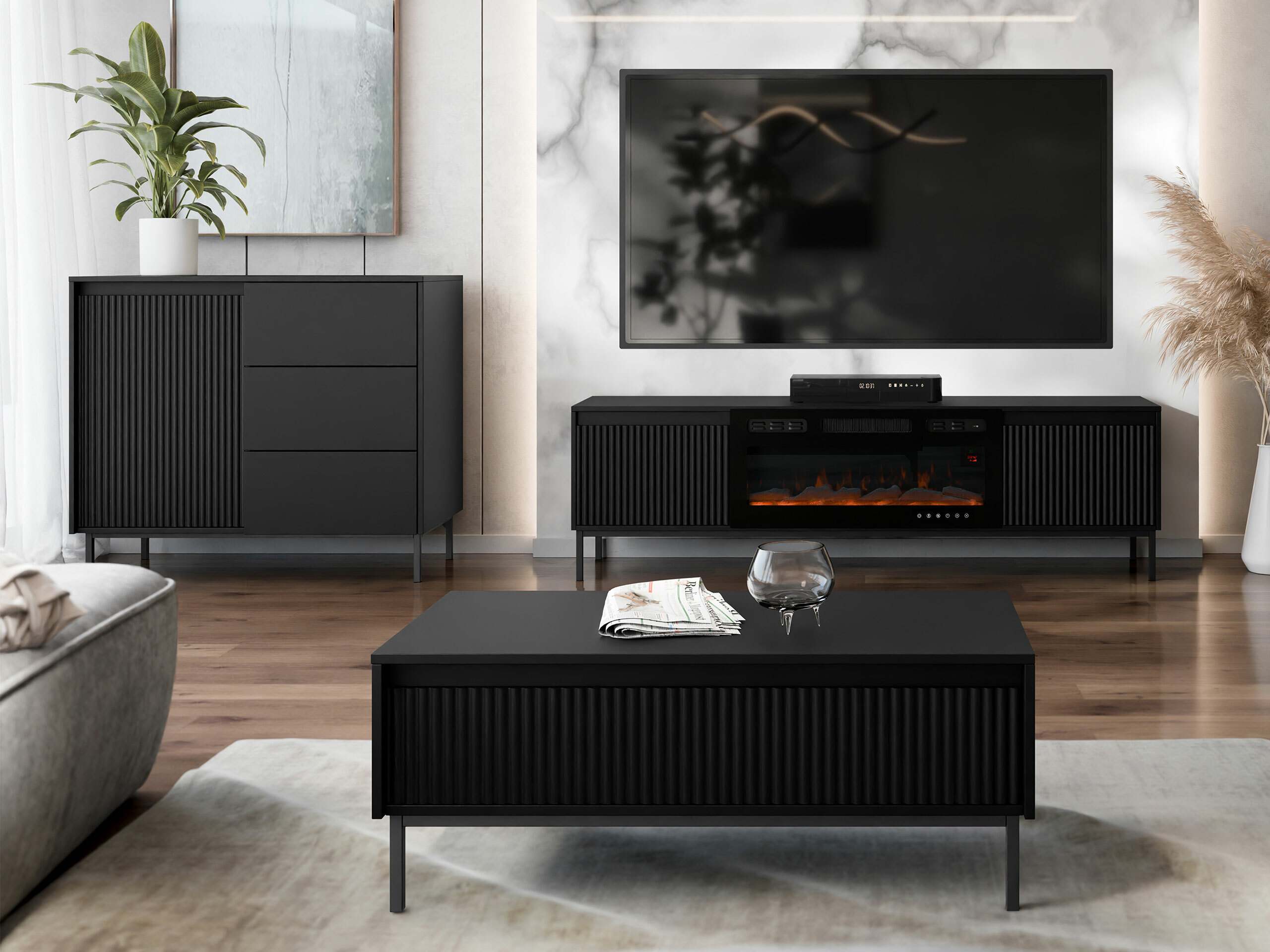 Ensemble de salon Comfivo Delruva IV (Noir)