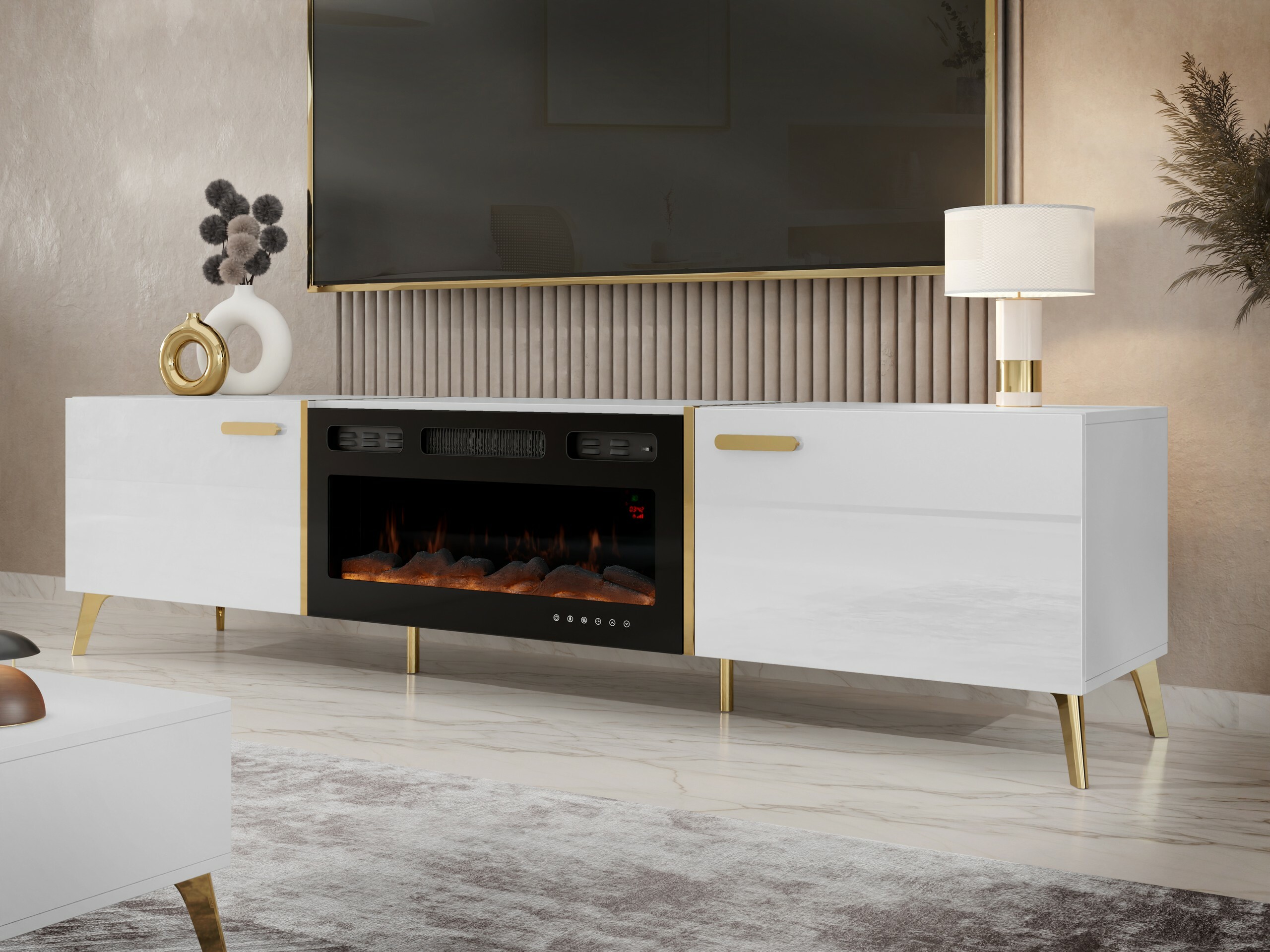 Meuble TV Comfivo Capella III (Blanc + Blanc brillant)