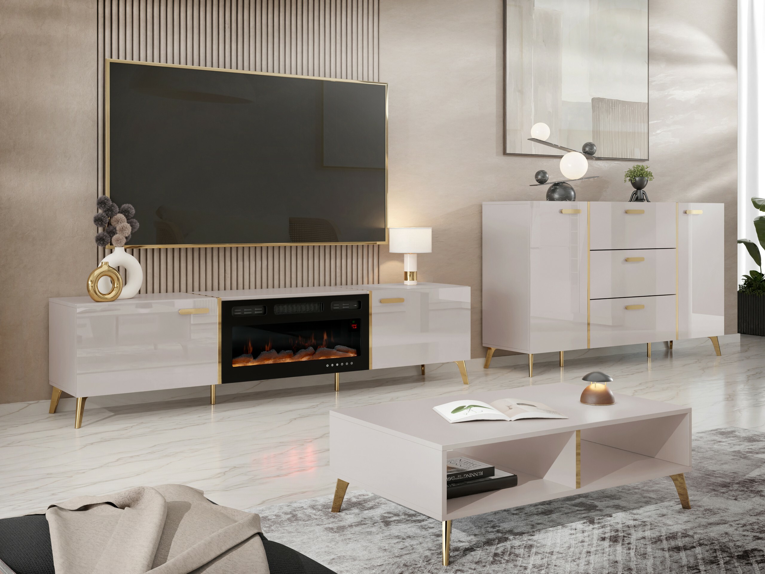 Meuble TV Comfivo Capella III (Cachemire + Cachemire Brillant)