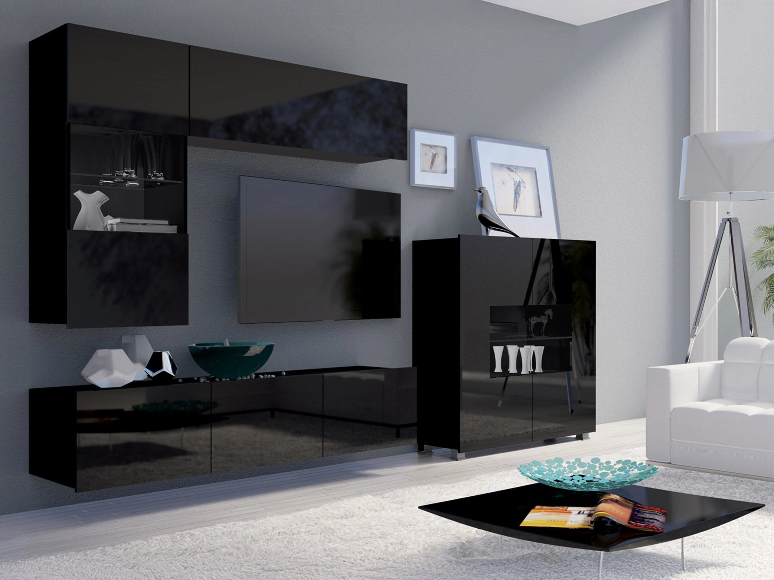 Ensemble de salon Remus III (Noir + Noir brillant)