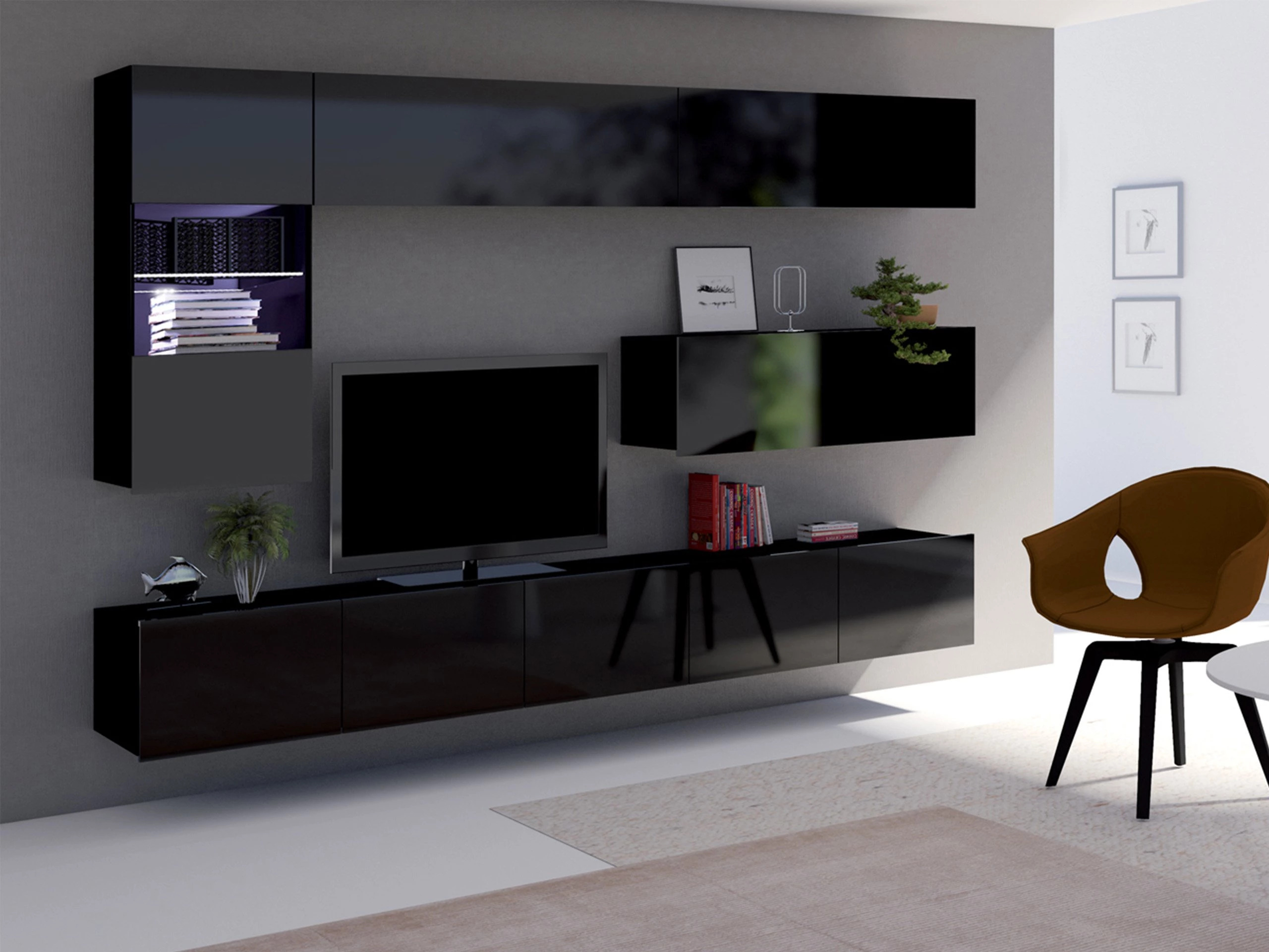 Ensemble de salon Remus IV (Noir + Noir brillant)