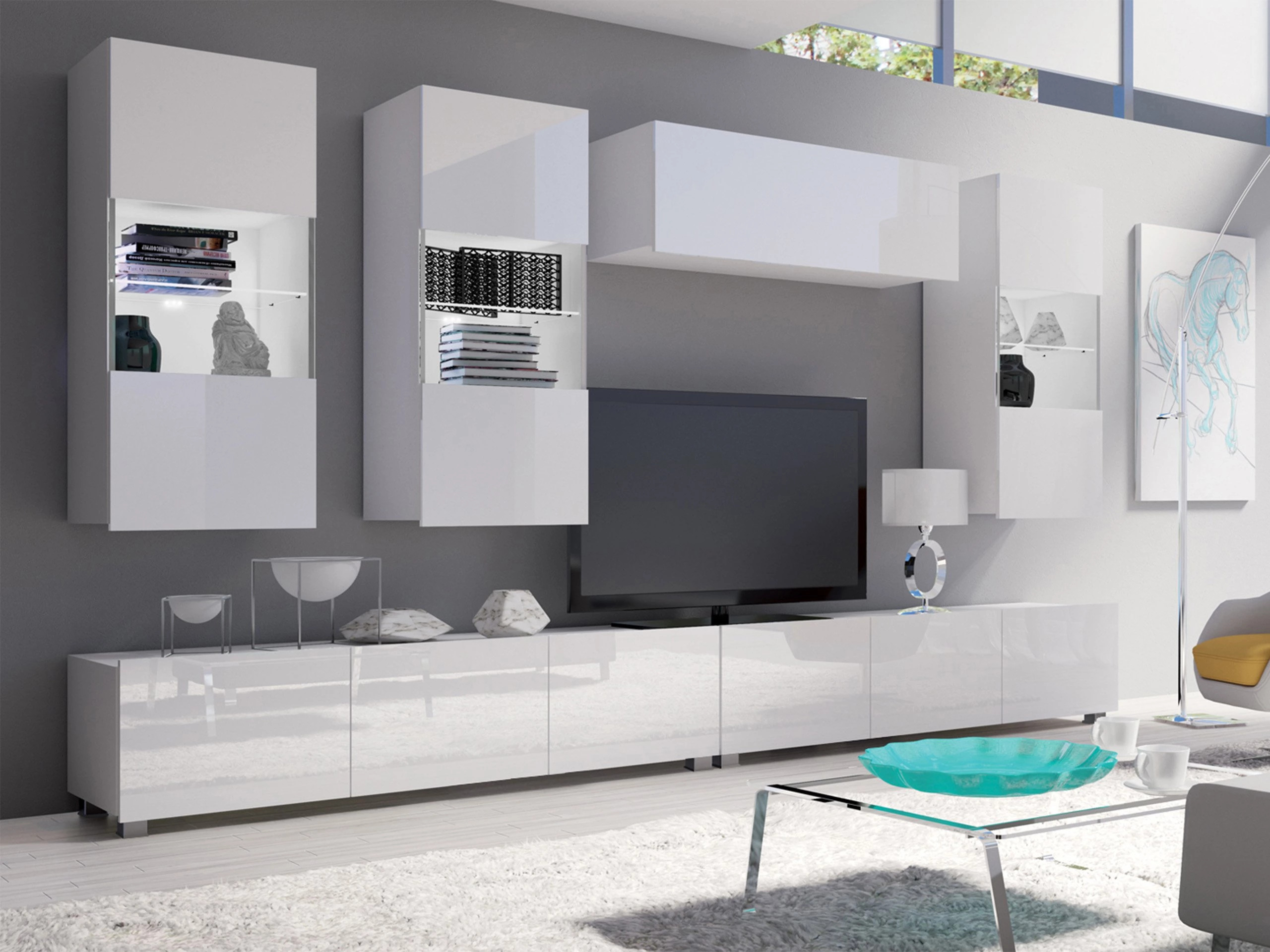 Ensemble de salon Remus V (Blanc + Blanc brillant)