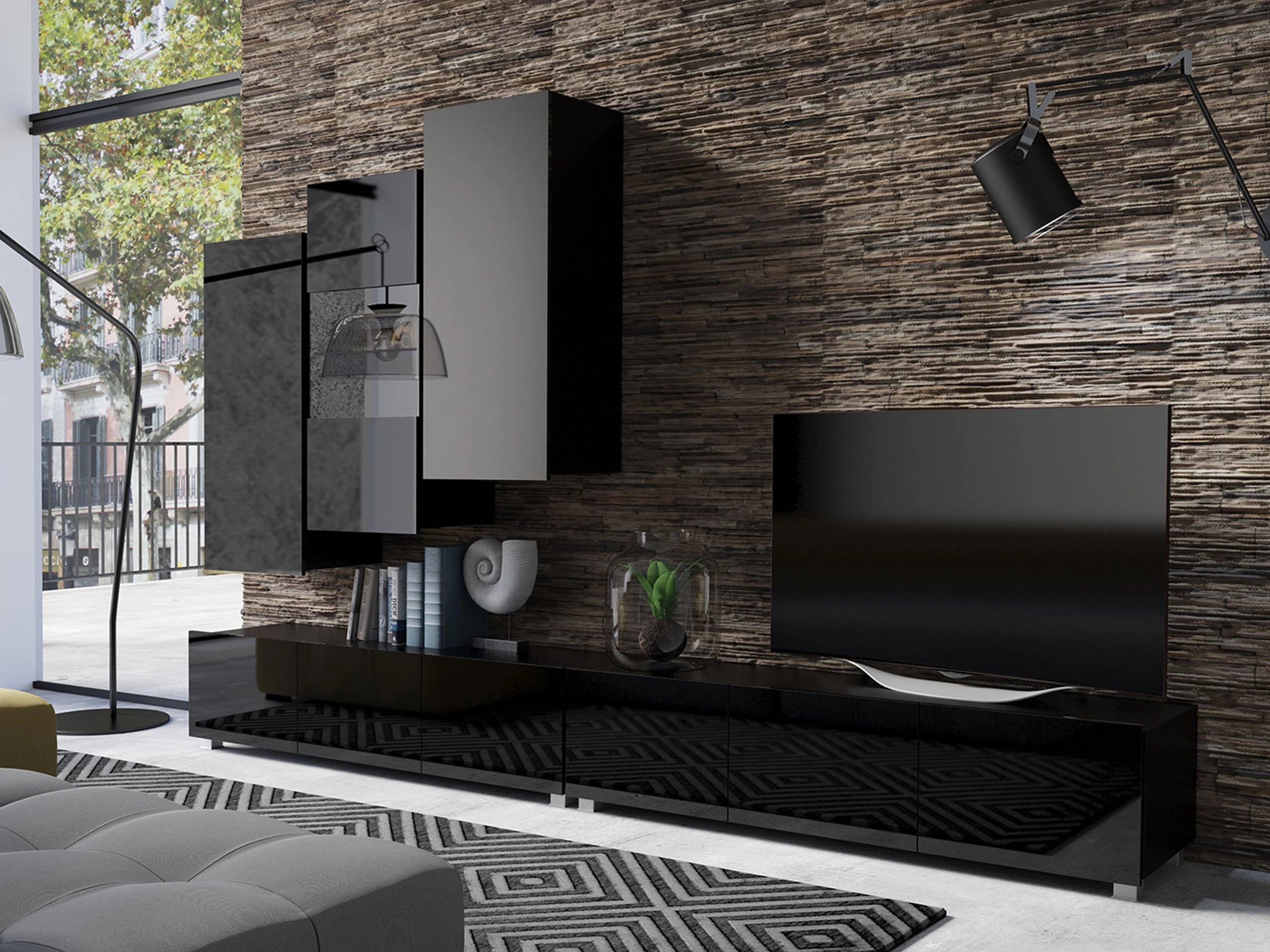 Armoire murale Remus III (Noir + Noir brillant)