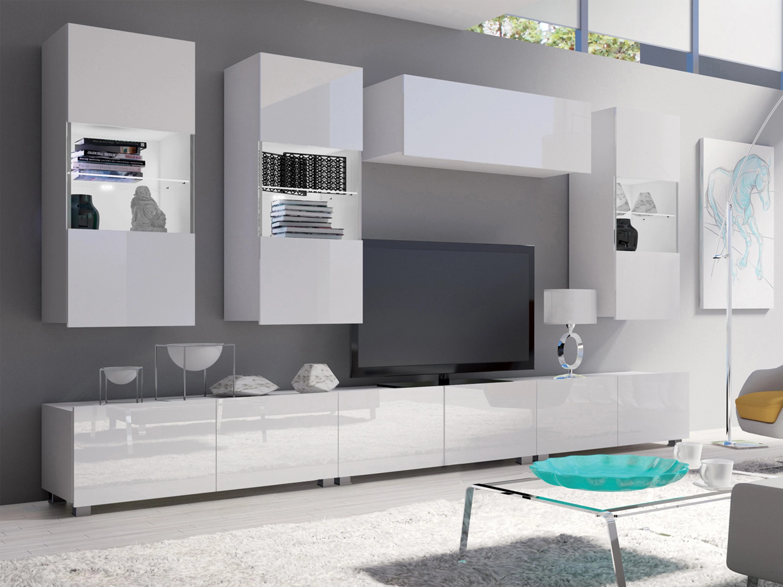 Ensemble de salon Remus XI (Blanc + Blanc brillant)